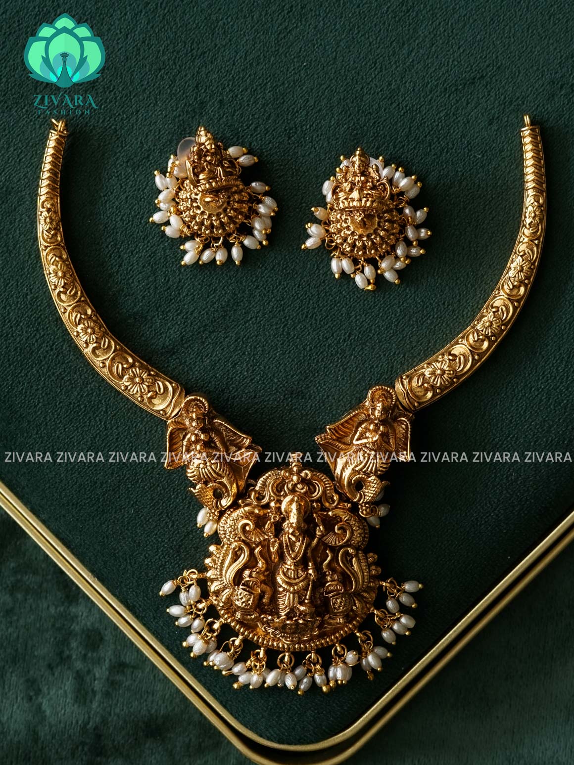 TRADITIONAL TEMPLE HASLI - stylish and minimal elegant neckwear with earrings - Zivara Fashion
