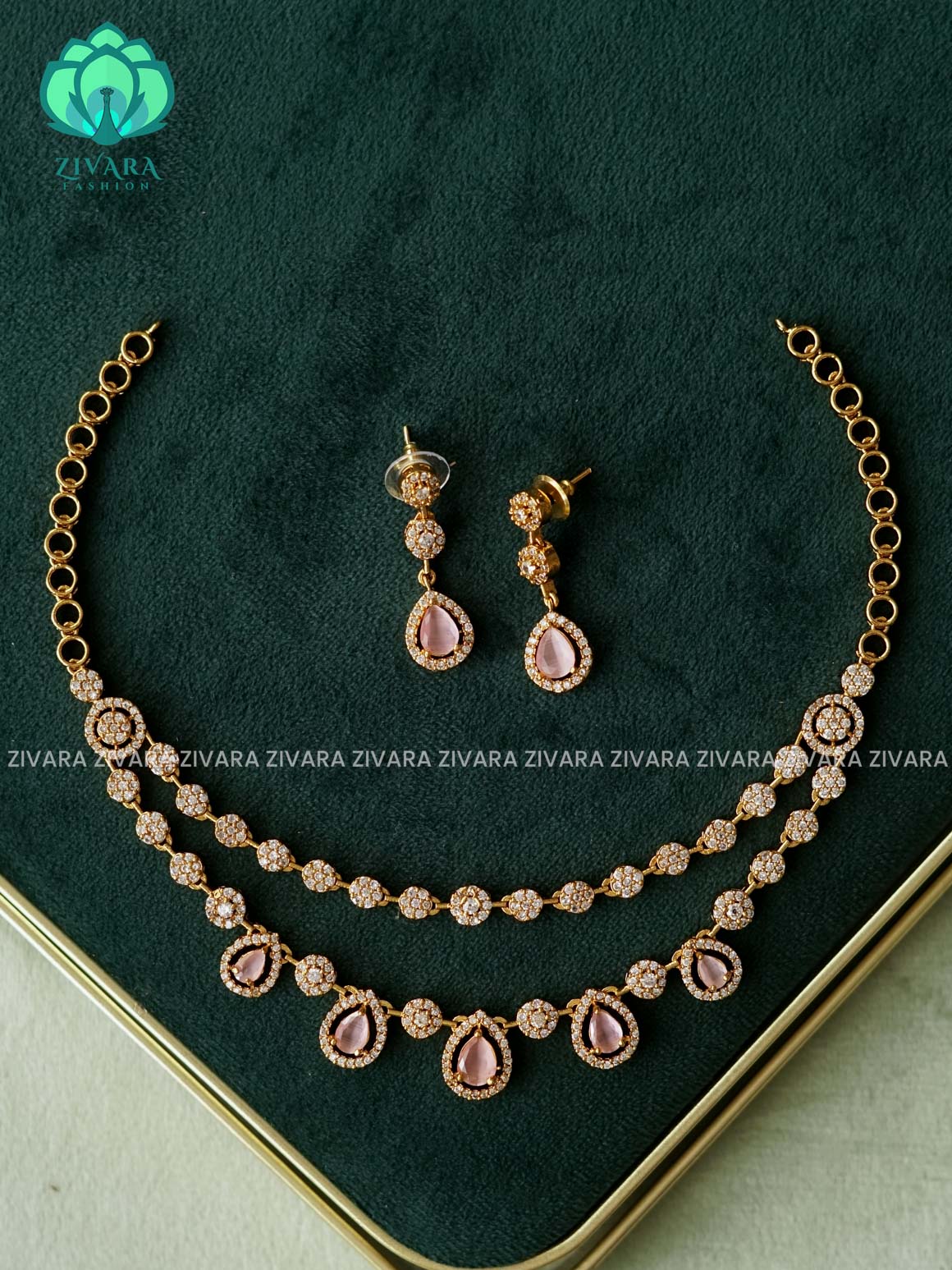PASTEL PINK 2 STEP TEAR - stylish and minimal elegant neckwear with earrings- Zivara Fashion