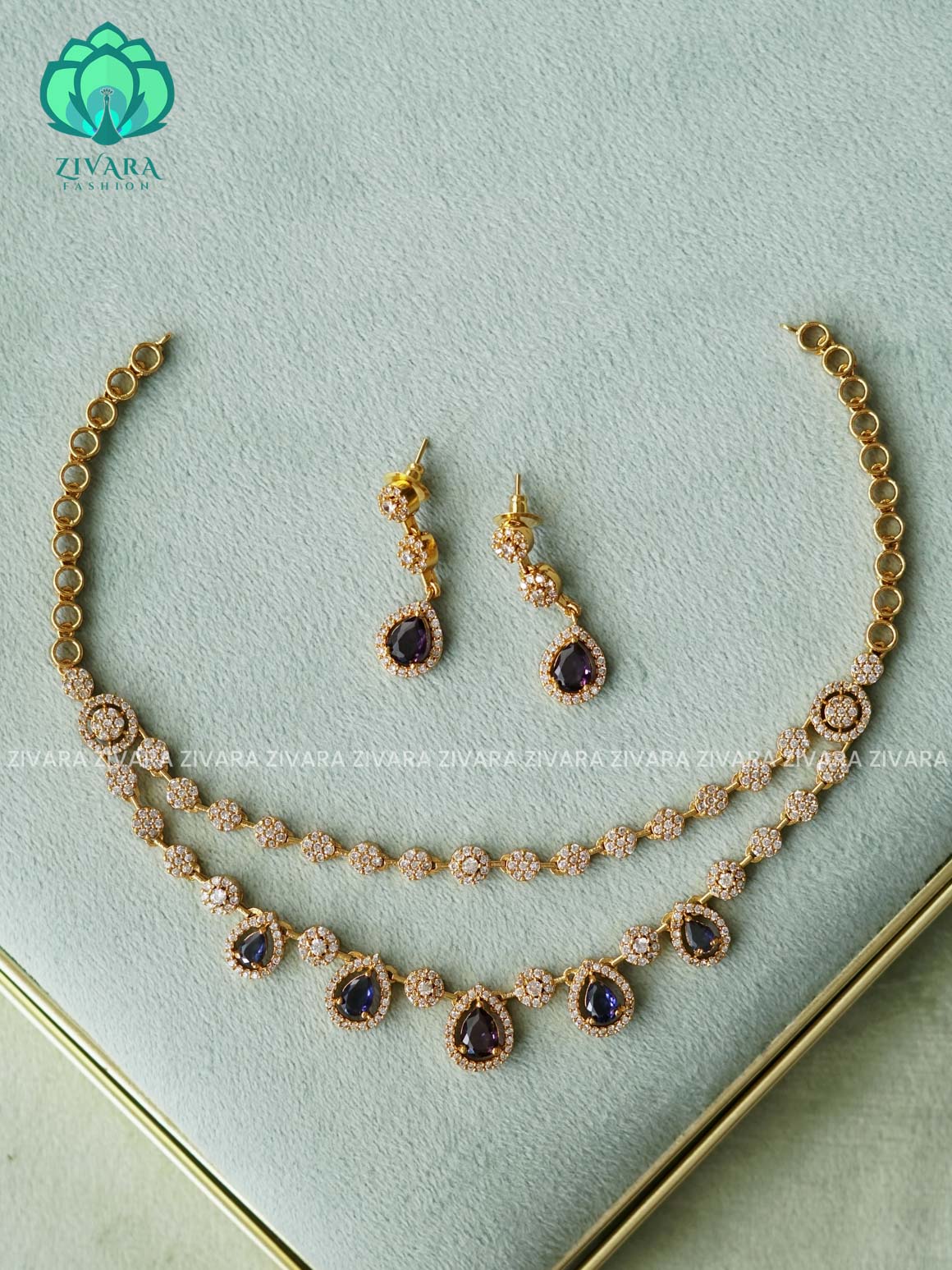 PURPLE 2 STEP TEAR - stylish and minimal elegant neckwear with earrings- Zivara Fashion