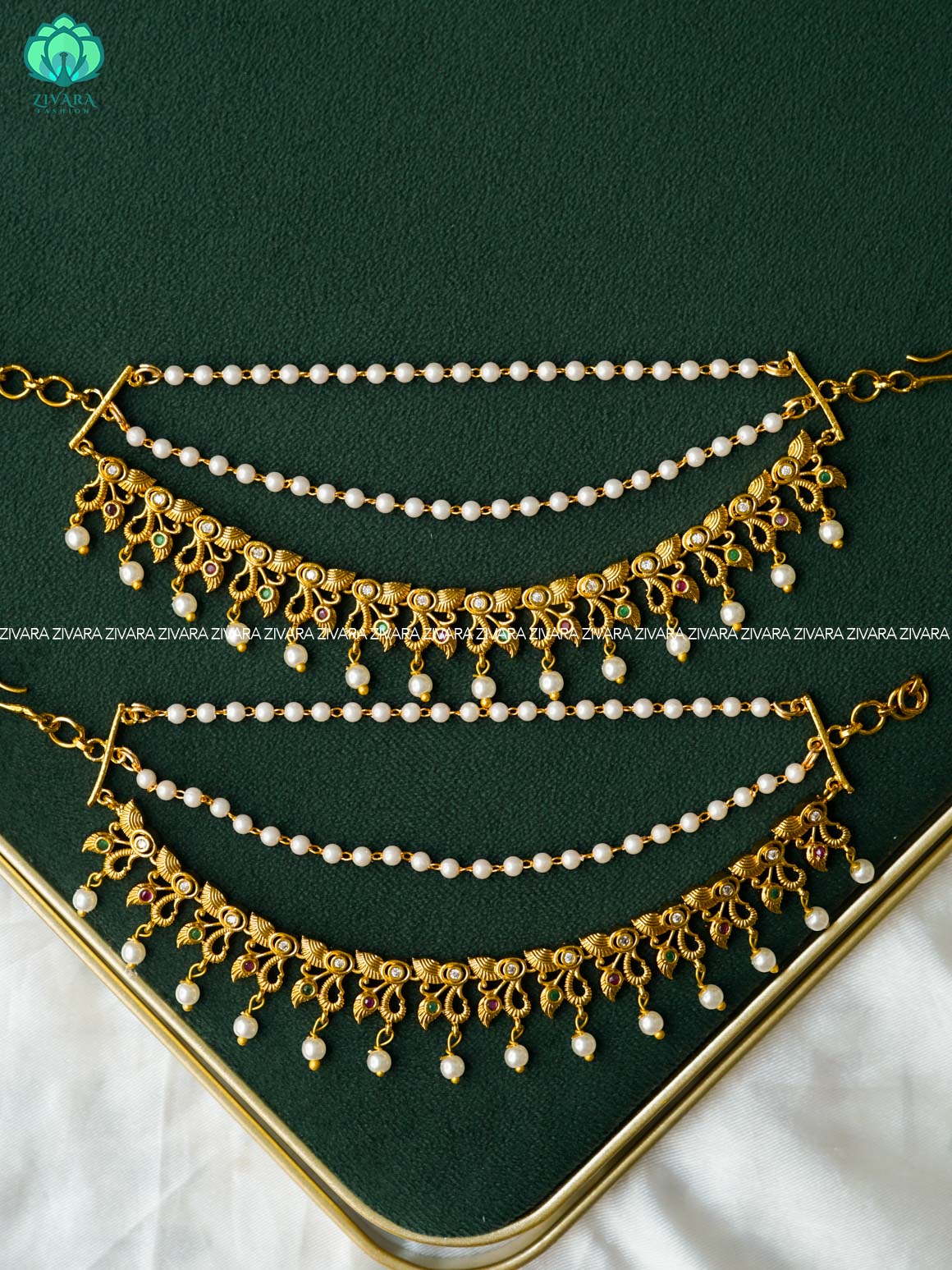 3 layer  premium MATTE FINISH  earchains/maatals- bridal accessory- zivara fashion-latest jewellery collection