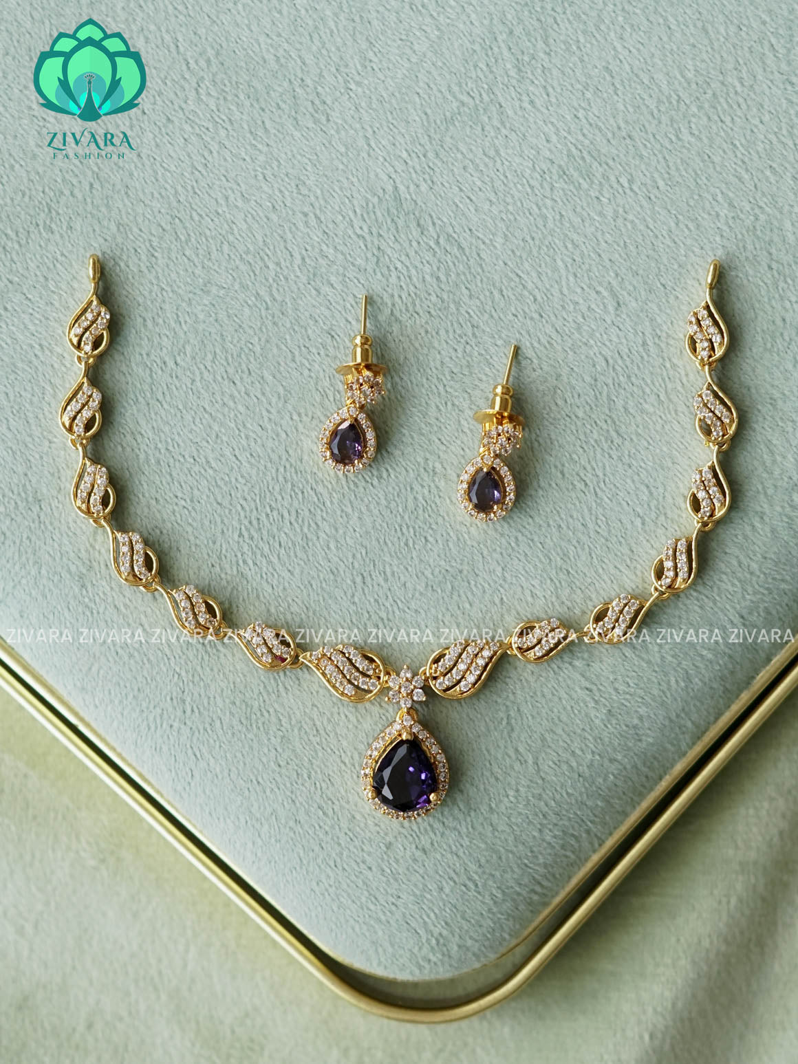 Swirly PURPLE  stone pendant  - stylish and minimal elegant kids friendly neckwear with earrings- Zivara Fashion