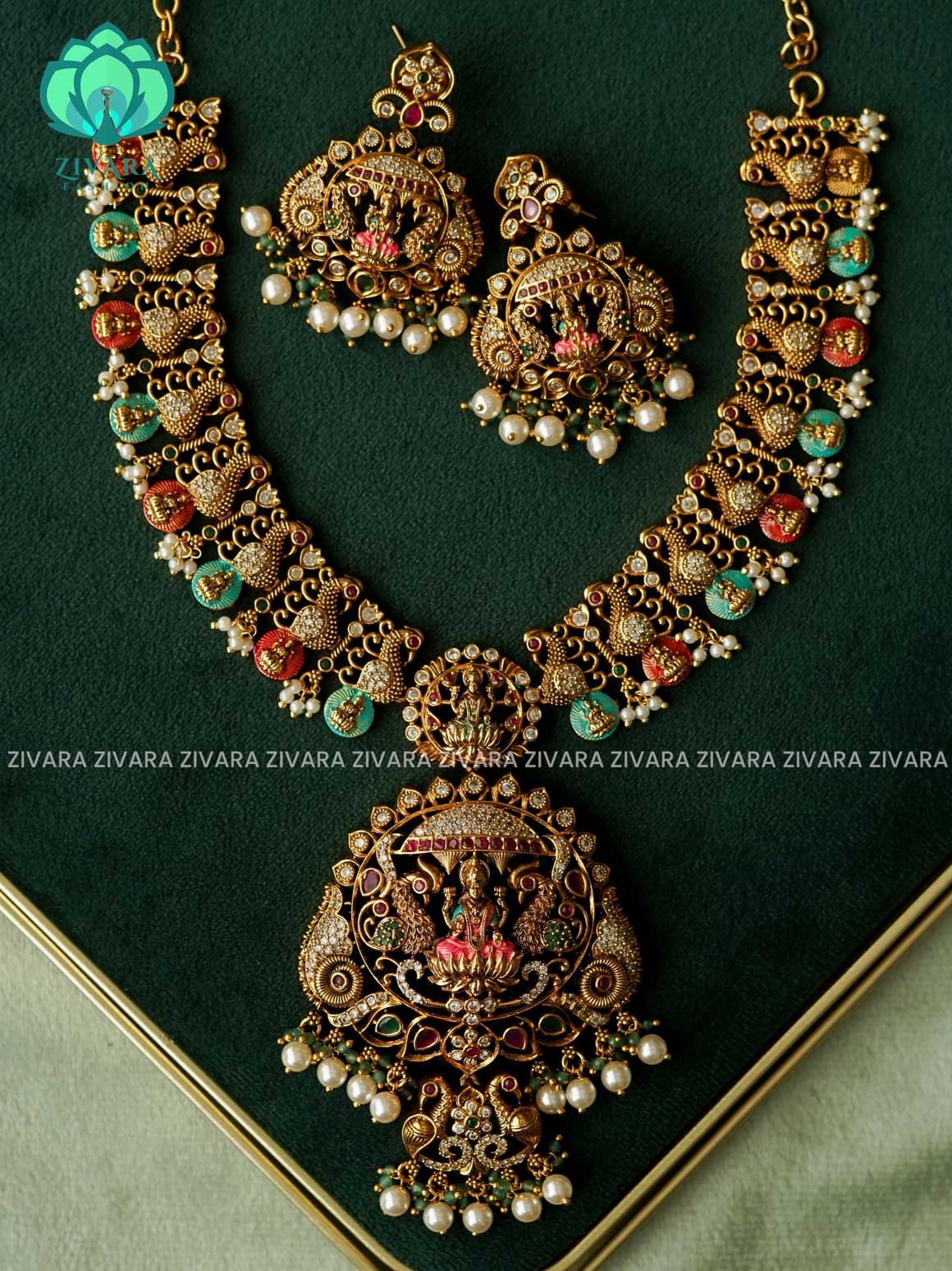 MADHURYA -  LAKSHMI VINTAGE FINISH  handpainted - Traditional south indian premium neckwear without earrings- Zivara Fashion- latest jewellery design