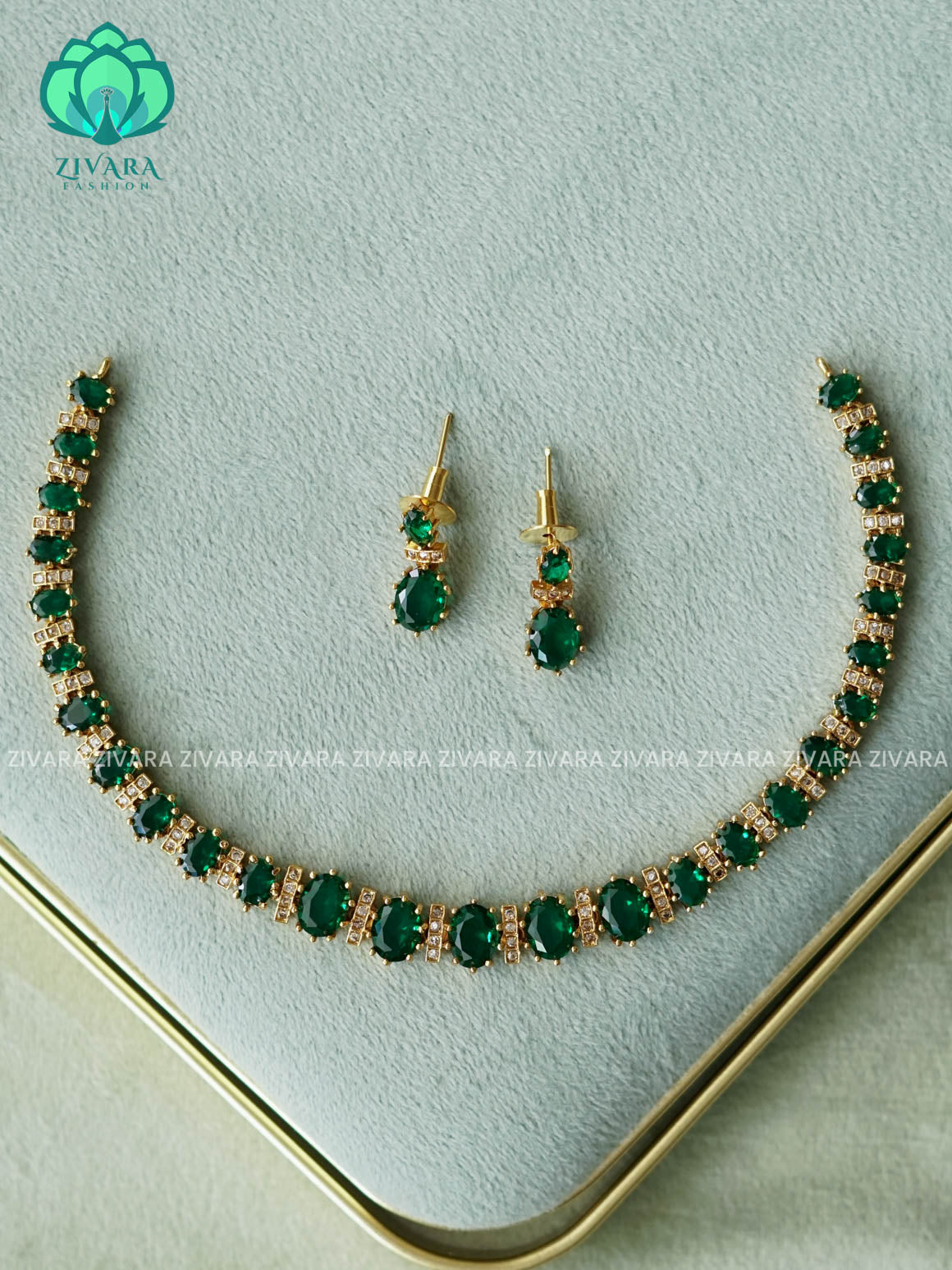 GREEN OVAL - SUBTLE POLISH stylish and minimal elegant neckwear with earrings- Zivara Fashion