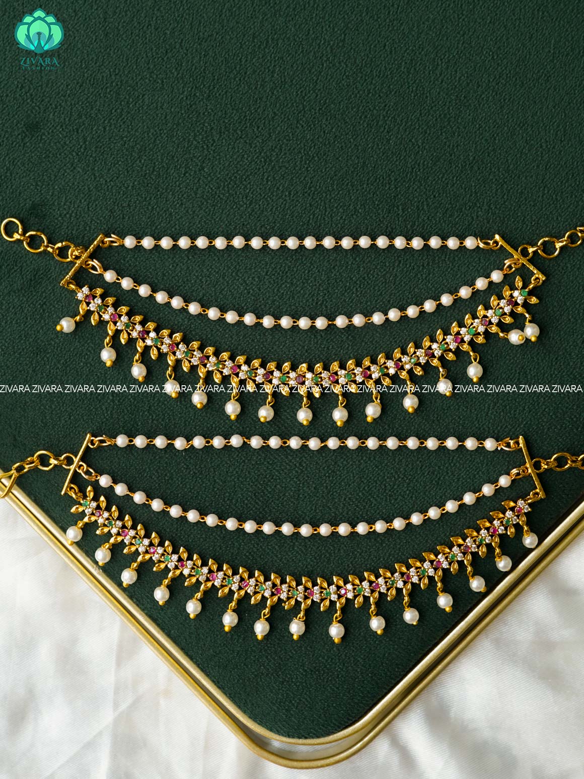 3 layer  premium MATTE FINISH  earchains/maatals- bridal accessory- zivara fashion-latest jewellery collection
