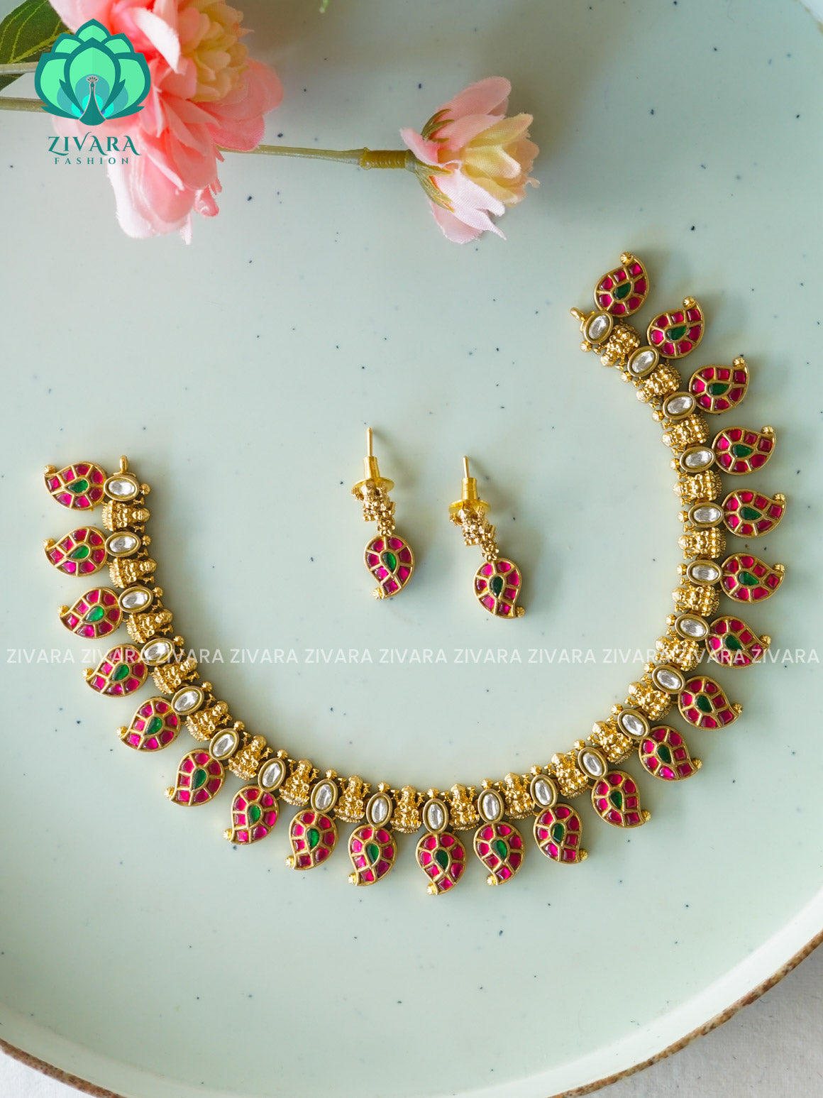 MANGO JADAU -Traditional south indian premium neckwear with studs - Zivara Fashion- latest jewellery design