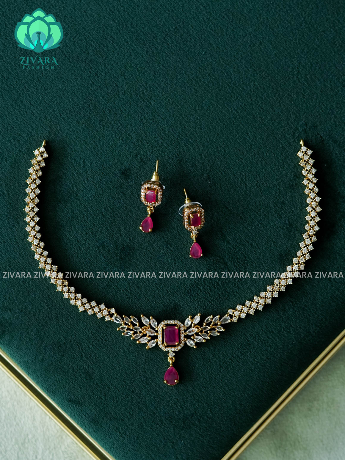 RUBY HOTSELLING TEAR DROP - PREMIUM SUBTLE GOLD FINISH  stylish and minimal elegant neckwear with earrings- Zivara Fashion