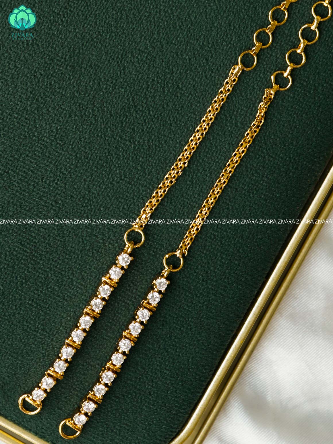 WHITE STONE straight premium finish bridal earchain maatal- south indian kemp bridal accessory