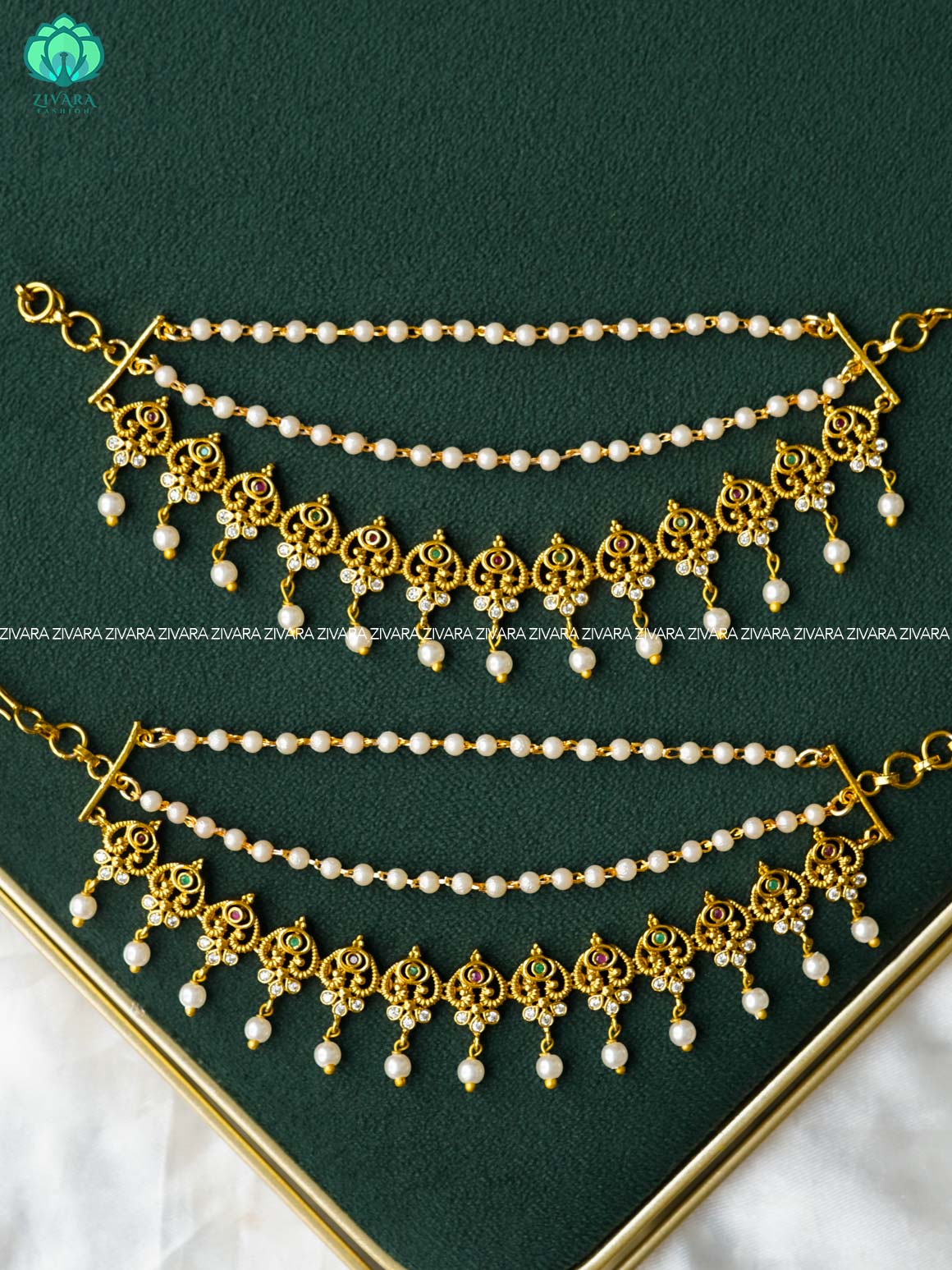 3 layer  premium MATTE FINISH  earchains/maatals- bridal accessory- zivara fashion-latest jewellery collection