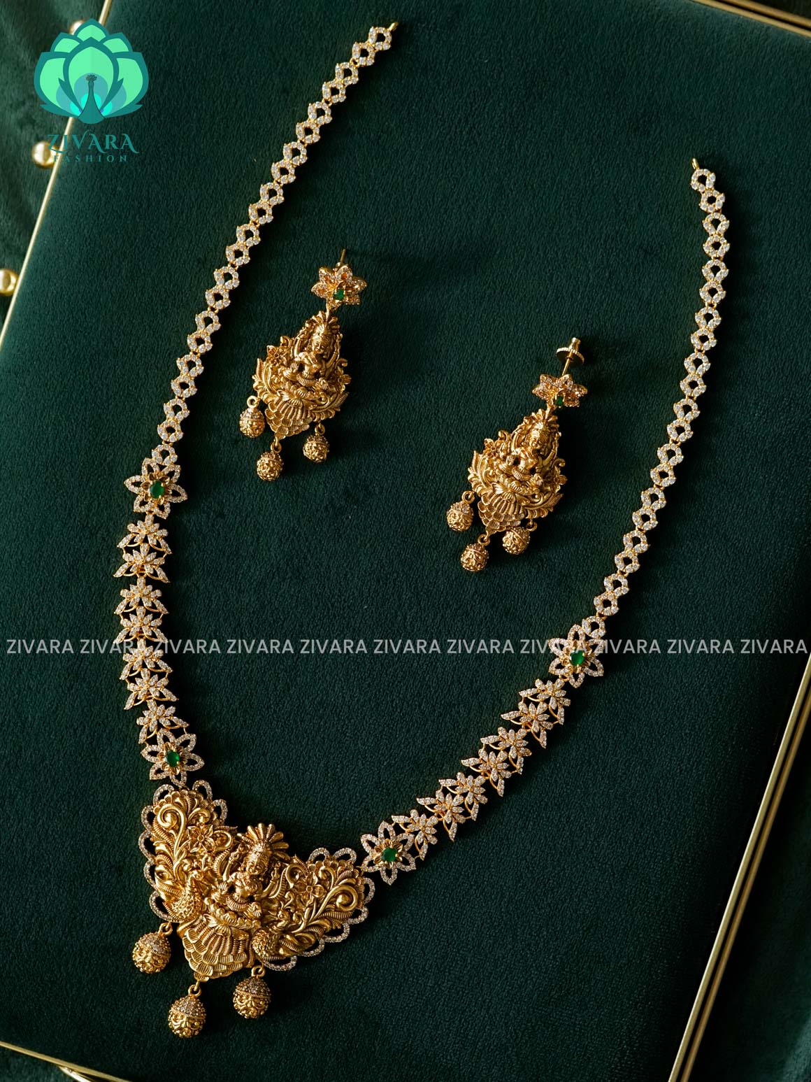 TEMPLE WHITE STONE FLORAL HAARAM - Traditional PREMIUM MATTE polish MIDCHEST haaram/neckwear - Zivara Fashion