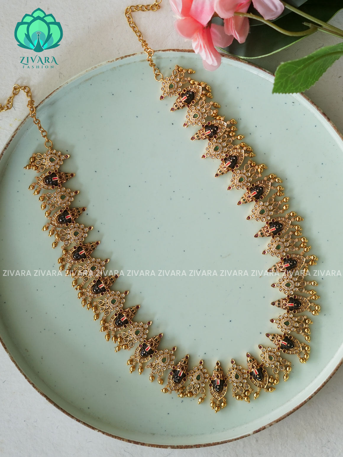 TIRUMAL GRAND TEMPLE  - Traditional PREMIUM MATTE polish MIDCHEST haaram without earrings- Zivara Fashion