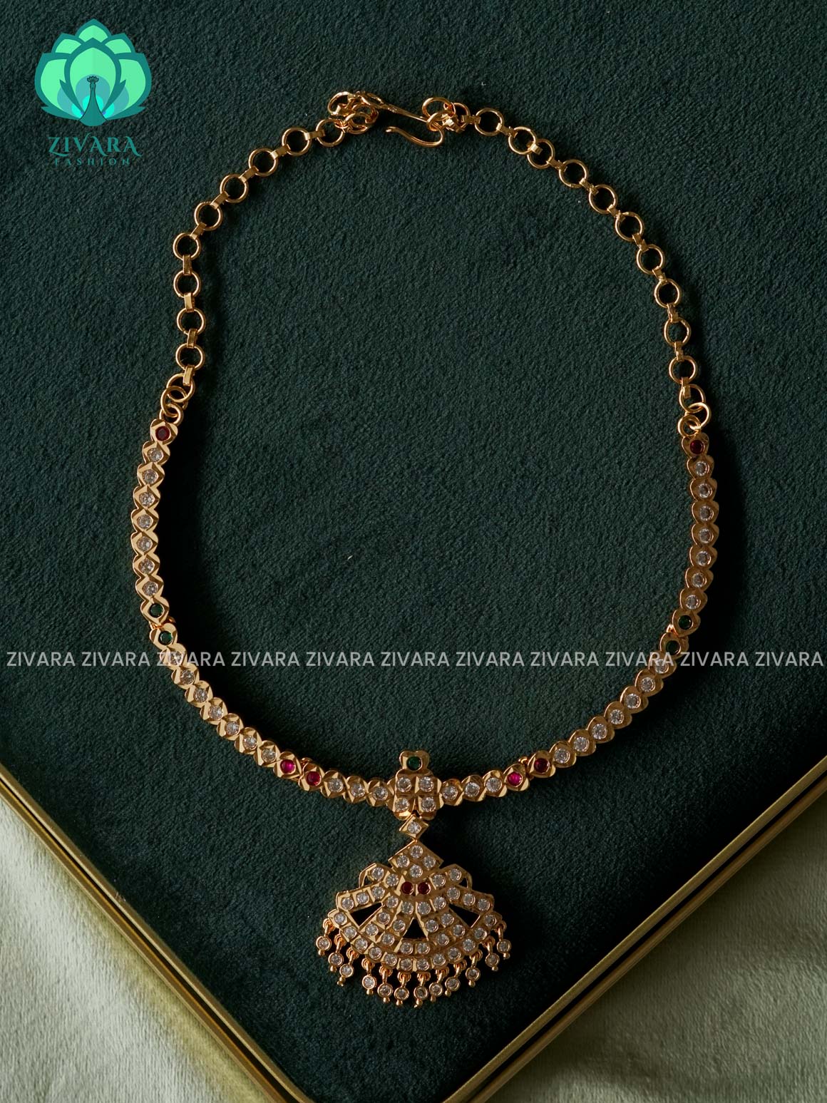 AMBIGAI-WHITE RUBY GREEN  STONE MOTIF FREE  MICROGOLD POLISH ATTIGAI - Zivara Fashion- latest jewellery design