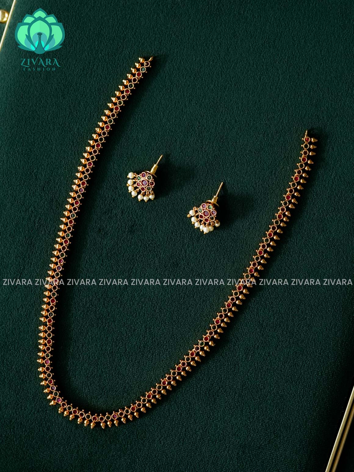 RUBY GREEN STONE SIMPLE  MIDCHEST neckwear - CZ Matte Finish- Zivara Fashion