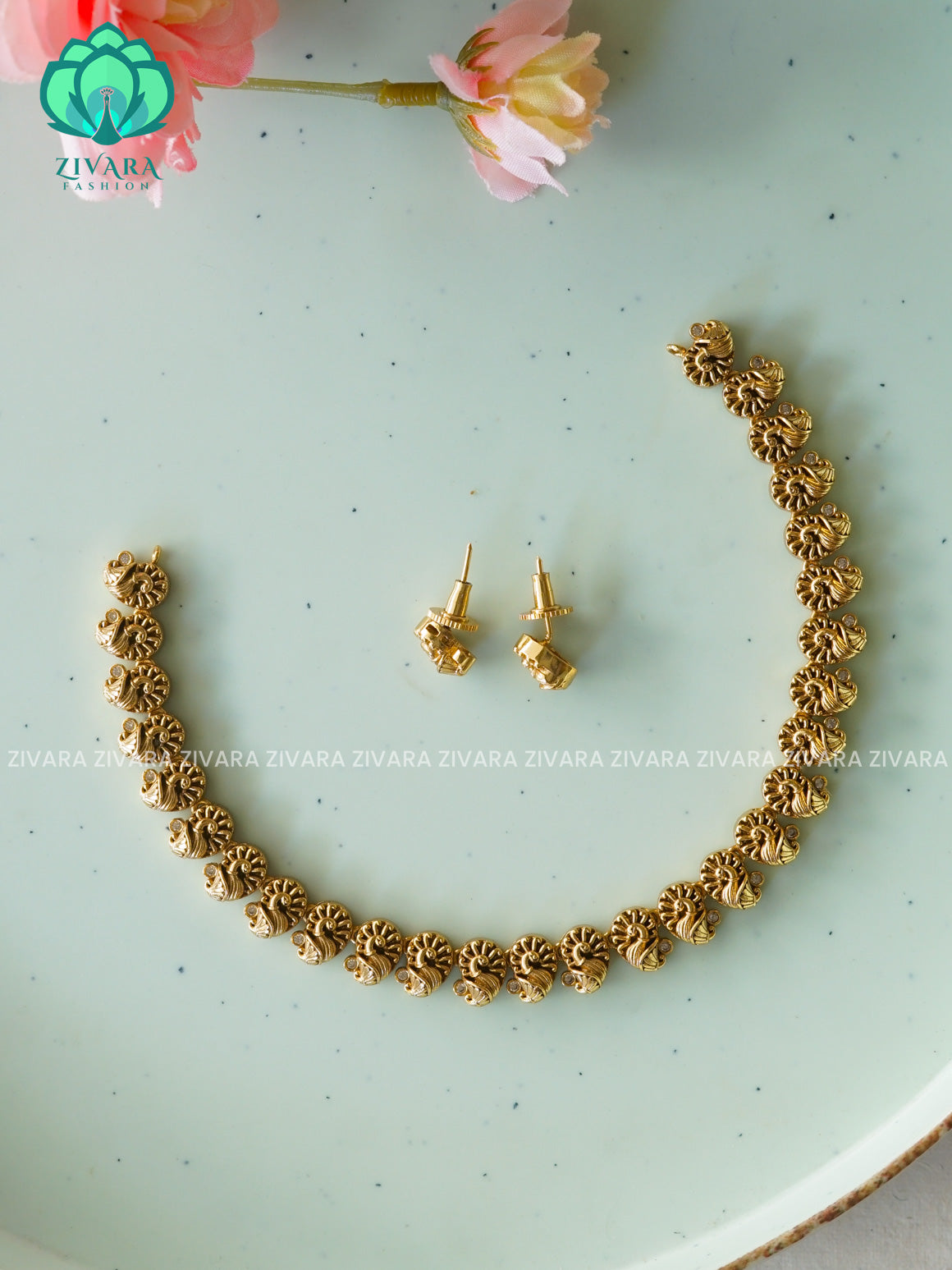 VINTAGE FINISH  SIMPLE NECK WEAR WITh EARRINGS   - Premium quality CZ Matte collection-south indian jewellery