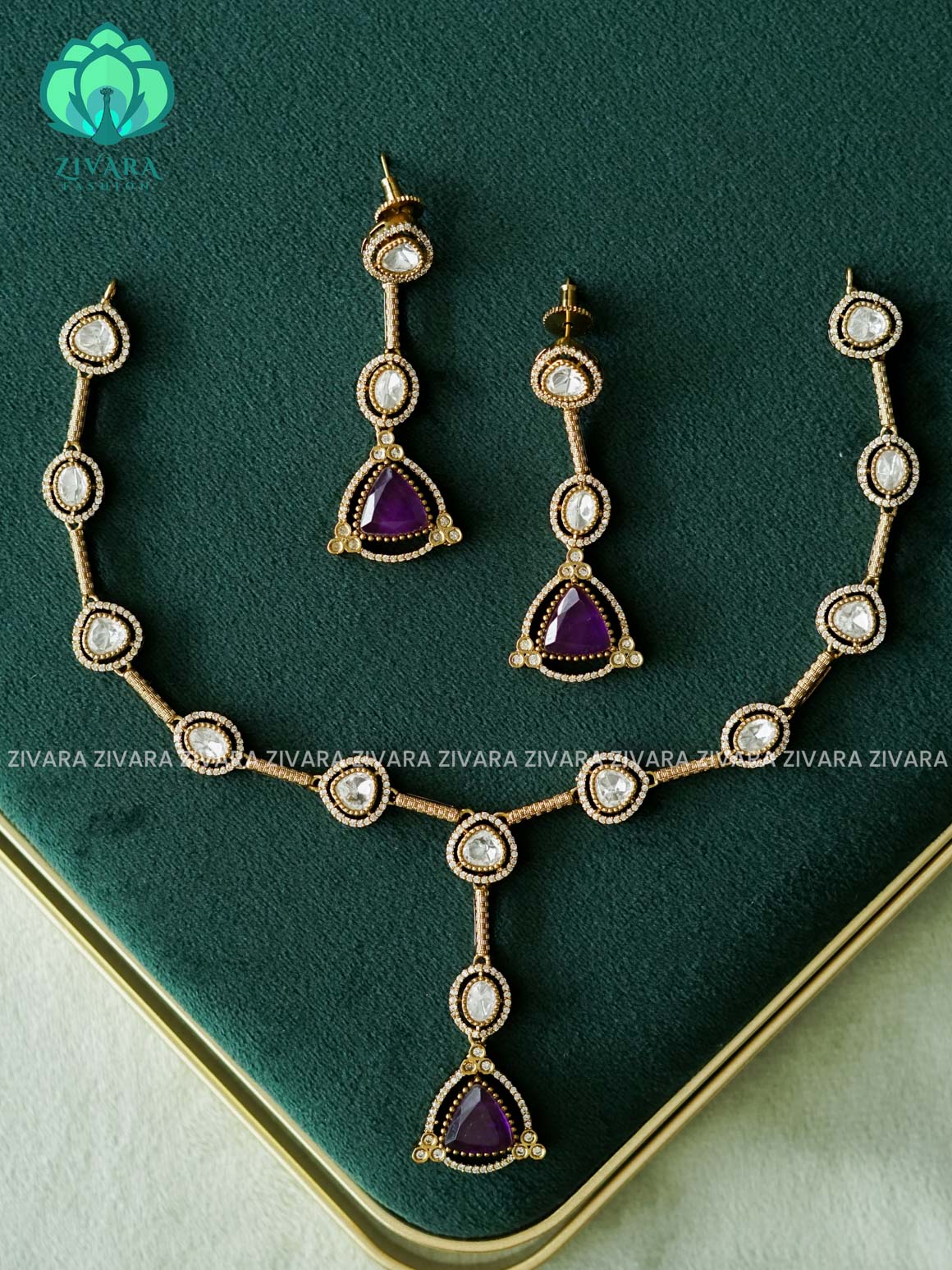 PURPLE VICTORIA POLISH TEAR - premium neckwear with earrings- Zivara Fashion- latest jewellery design