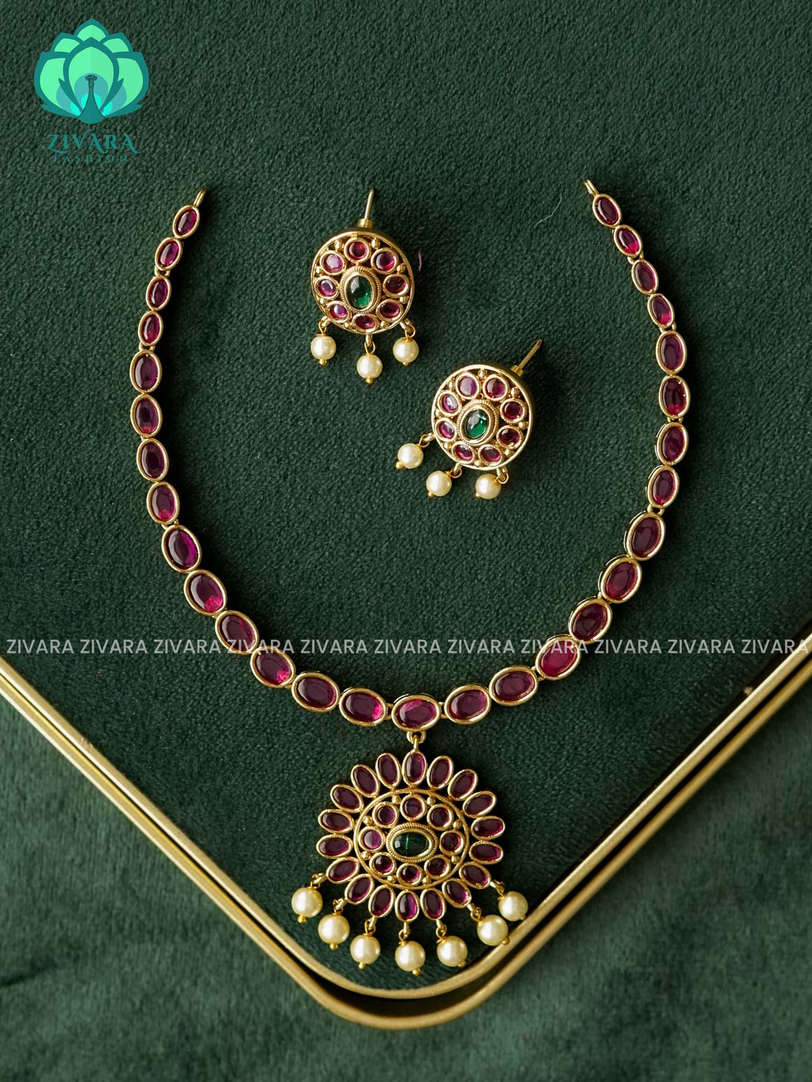 REAL KEMP FLOWER  NECKWEAR - Traditional south indian premium neckwear - Zivara Fashion- latest jewellery design