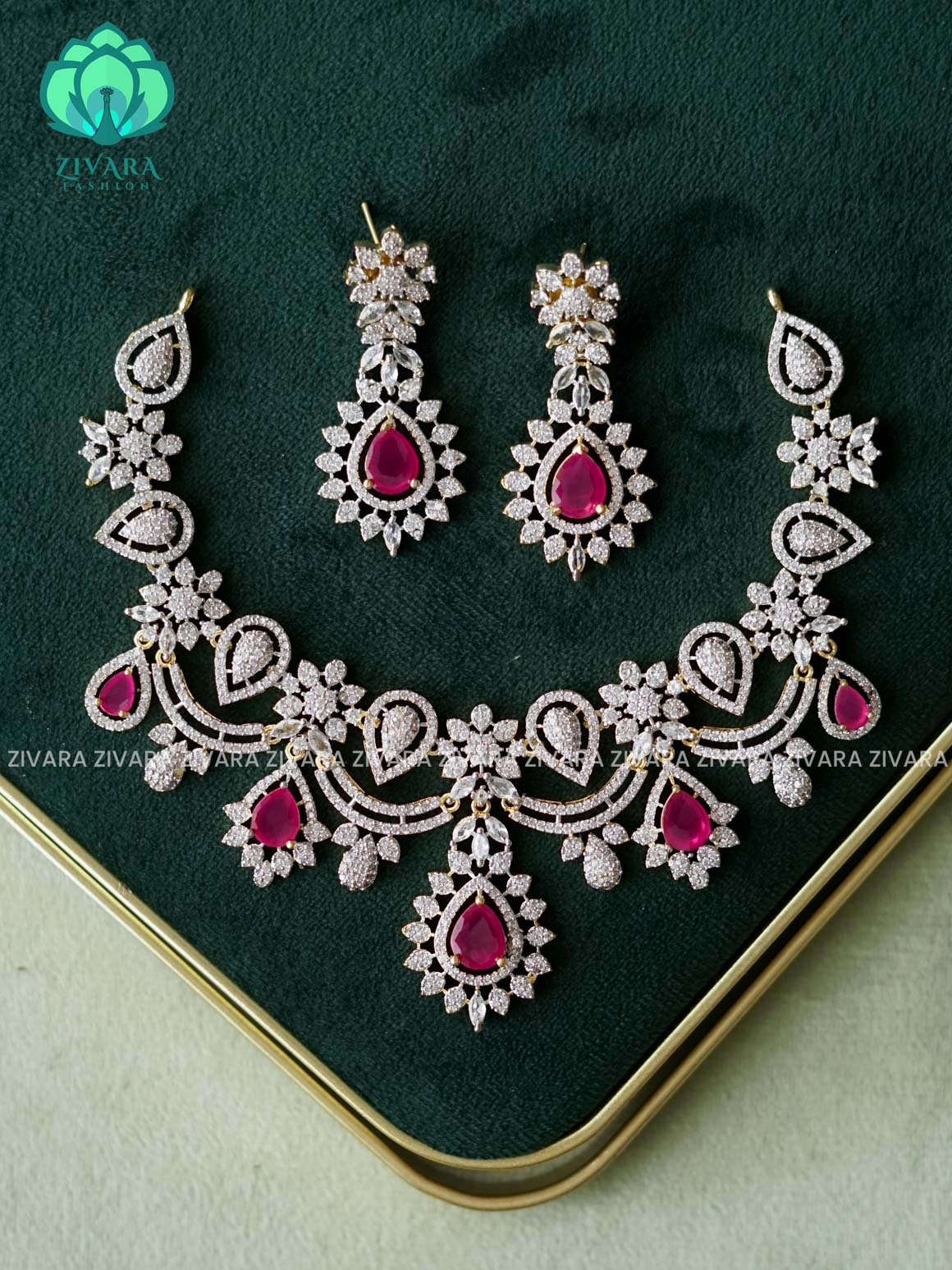 RUBY STONE AD TEAR elegant neckwear with earrings - latest jewellery designs- Zivara Fashion
