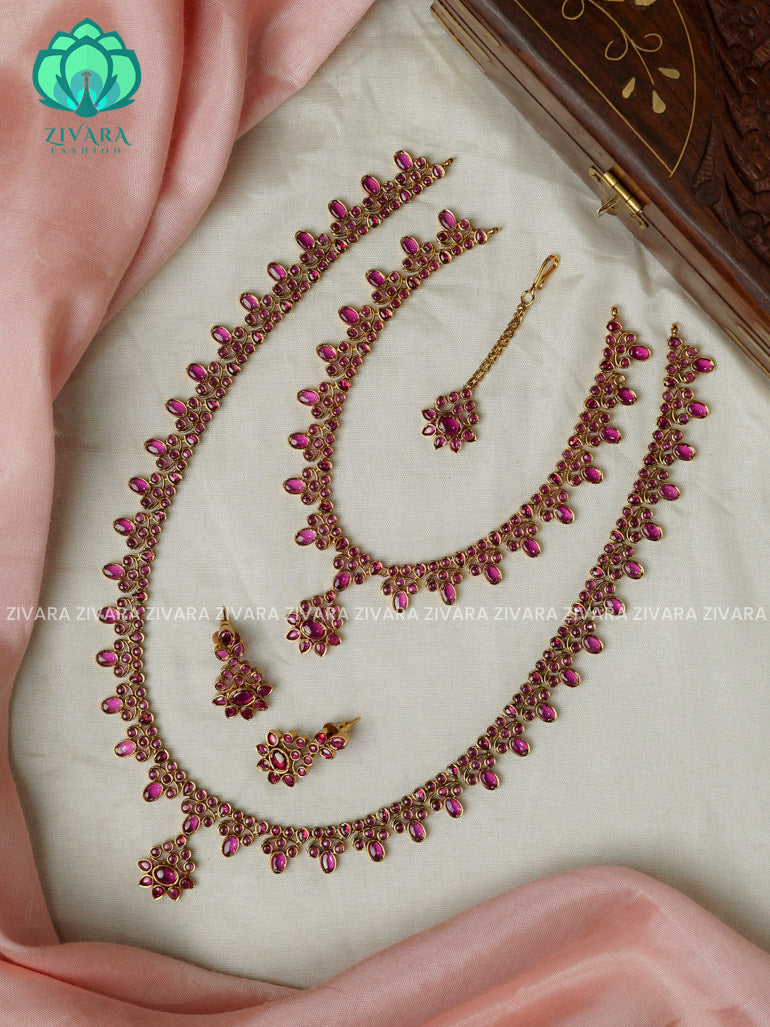 RUBY-COMBO OF TRADITIONAL SHORT , LONG NECKWEAR TIKKA AND EARRING - Zivara Fashion