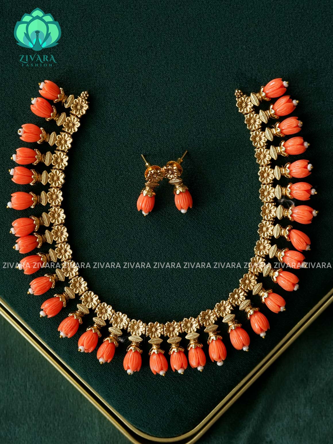 Pavalamalli beads - Traditional south indian premium neckwear with earrings- Zivara Fashion- latest jewellery design