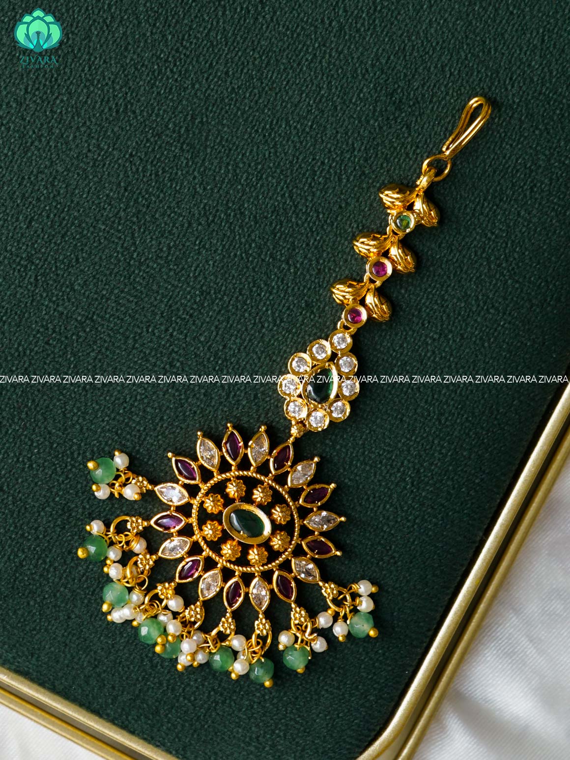 REAL KEMP FLORAL CHUTTI WITH  HANGINGS - bridal head accessory- latest bridal collection - Zivara fashion