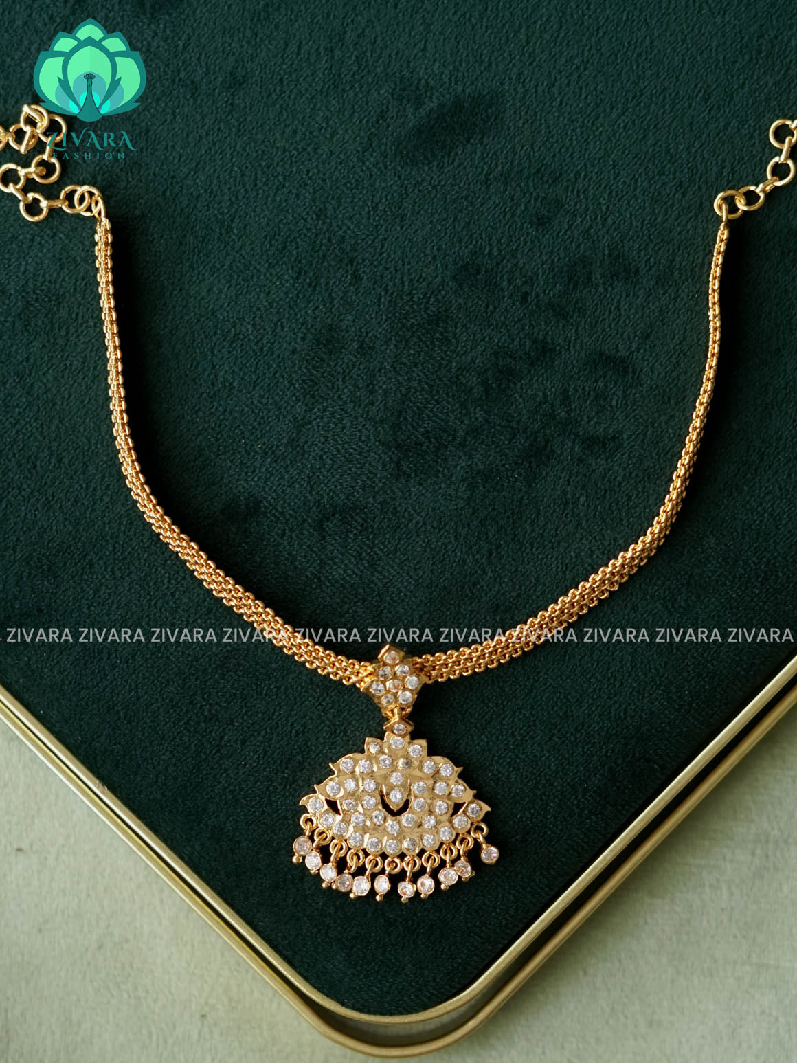 AMBIGAI- WHITE STONE  MICROGOLD POLISH ATTIGAI - Zivara Fashion- latest jewellery design
