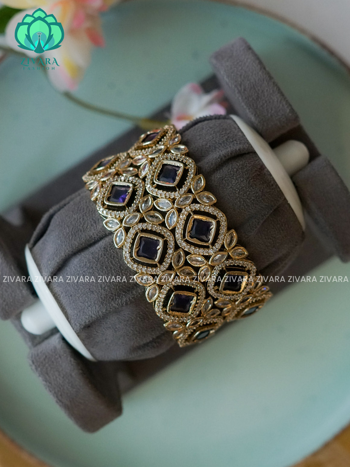 Purple 2 piece VICTORIA polish designer bangles with cz stones-latest bangles collection