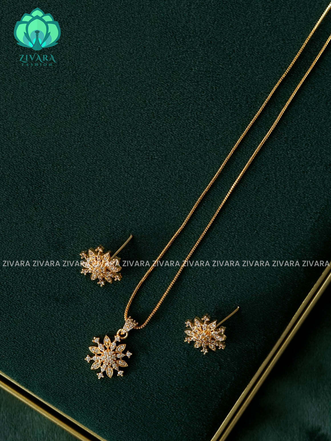 Zyra- Diamond replica Gold polish-pendant set and earrings  -Trending office wear jewellery-Zivara fashion