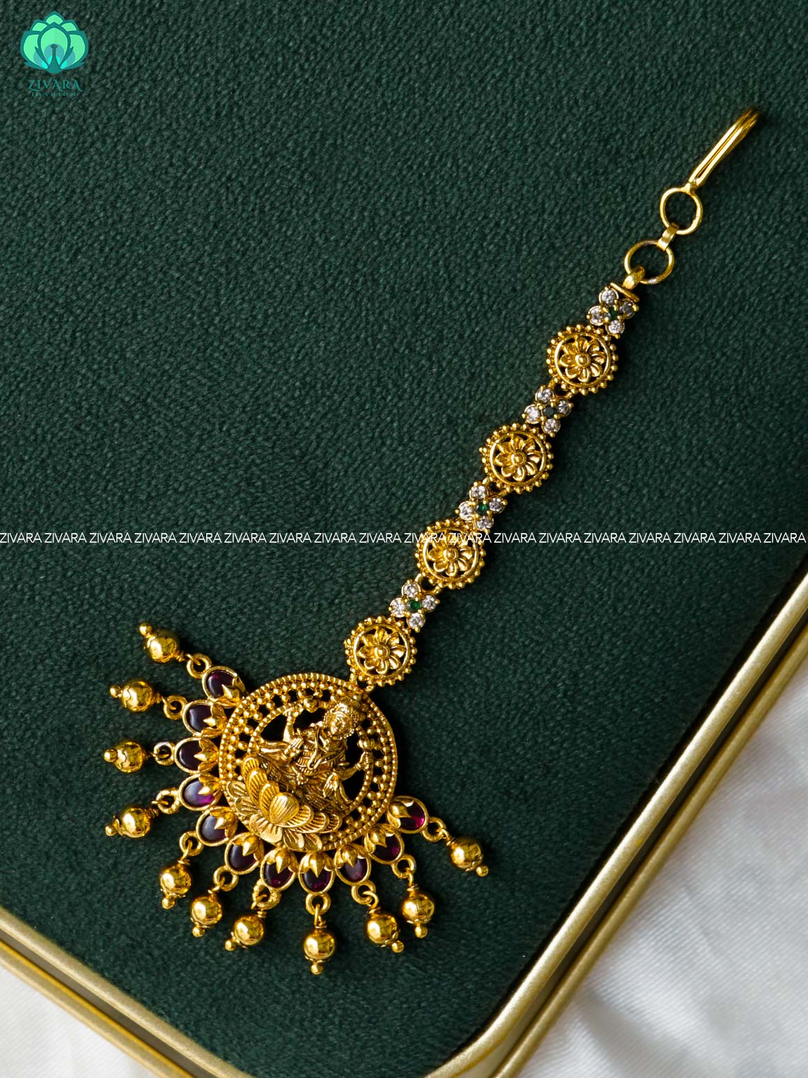 TEMPLE CHUTTI WITH GOLD BEADS  HANGINGS - bridal head accessory- latest bridal collection - Zivara fashion