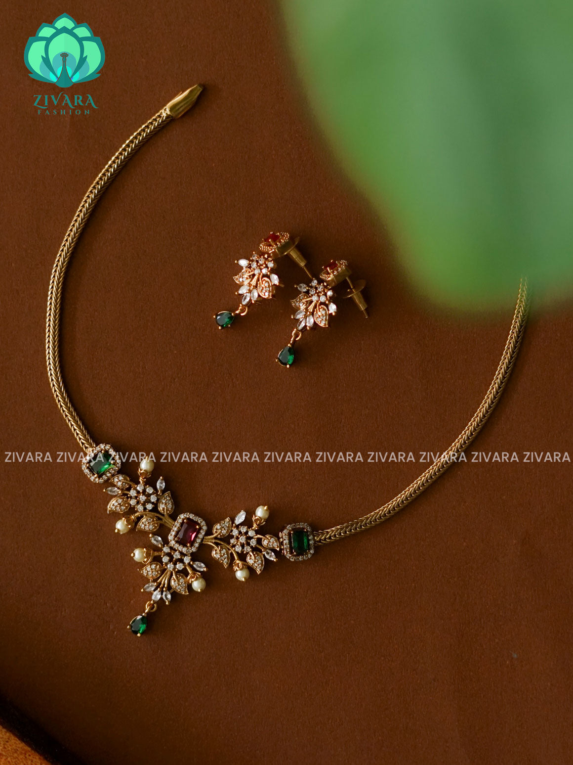 Cute parrot flexible chain close neck WEAR WITH EARRINGS   - Premium quality CZ Matte collection-south indian jewellery