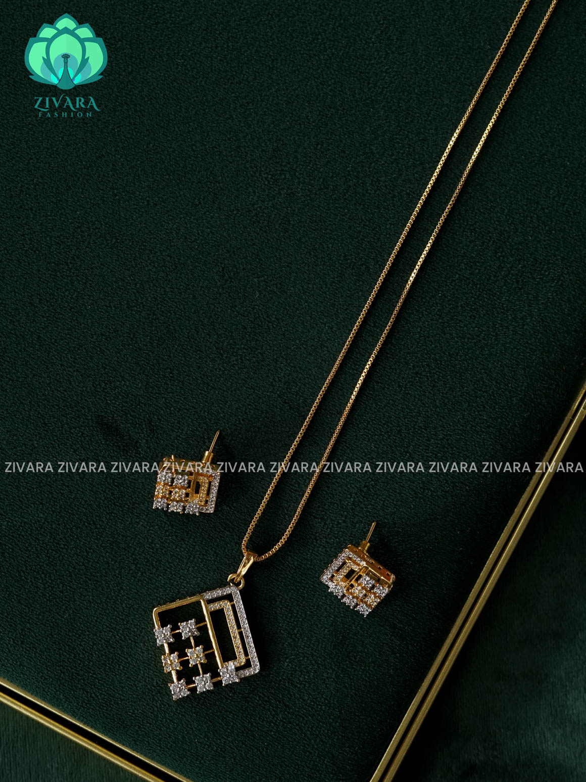 Zyra- Diamond replica gold polish-pendant set and earrings ( CHAIN COMPLIMENTARY)  -Trending office wear jewellery-Zivara fashion