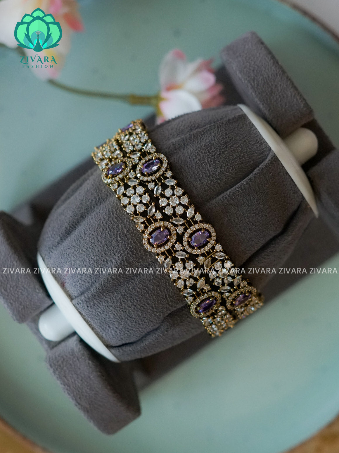 Purple 2 piece VICTORIA polish designer bangles with cz stones-latest bangles collection