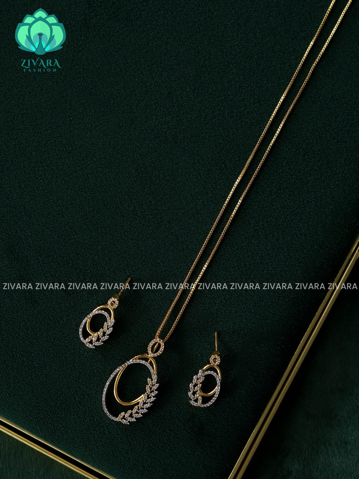 Zyra- Diamond replica gold polish-pendant set and earrings ( CHAIN COMPLIMENTARY)  -Trending office wear jewellery-Zivara fashion