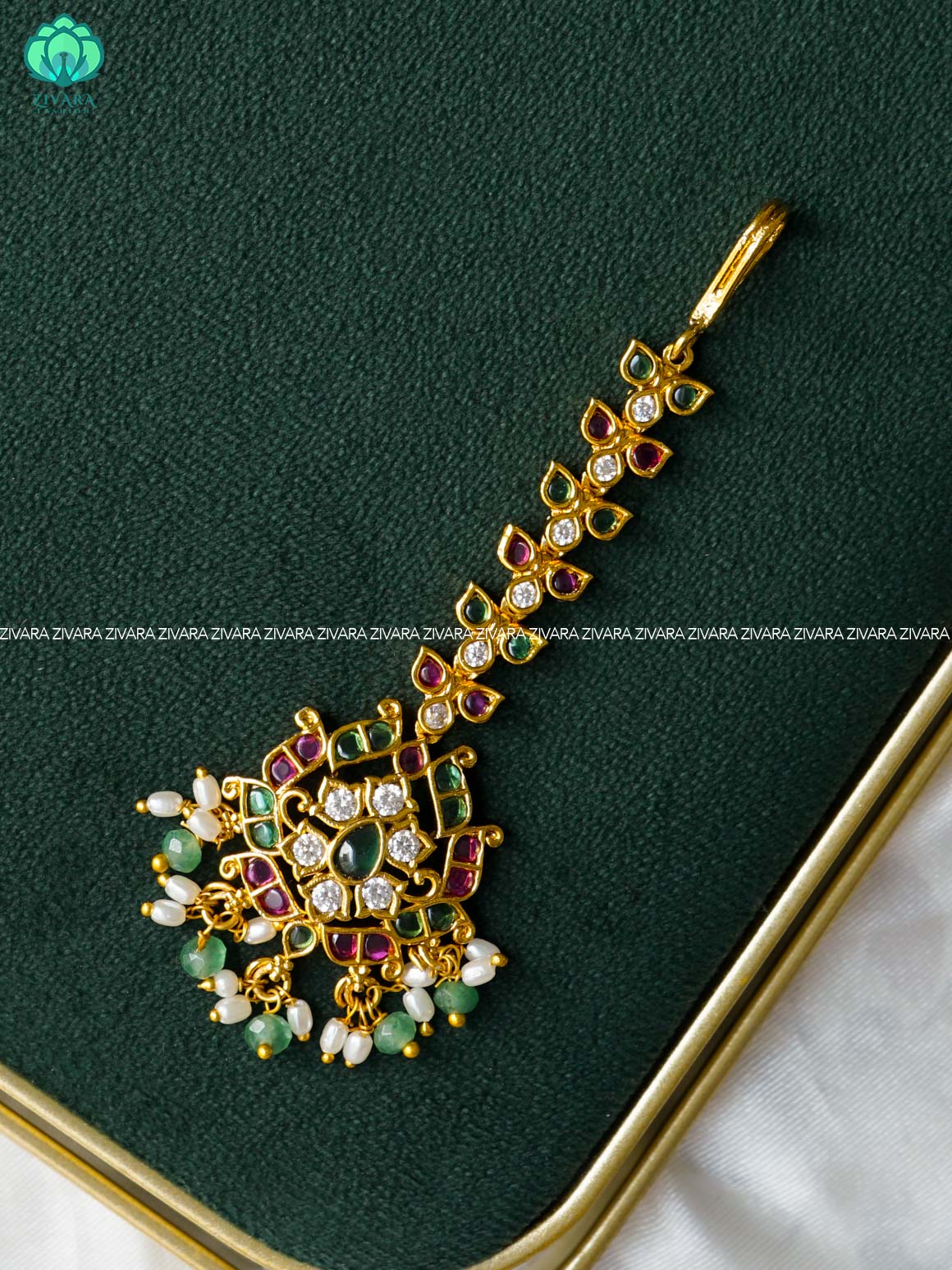 REAL KEMP MOTIF CHUTTI WITH  HANGINGS - bridal head accessory- latest bridal collection - Zivara fashion