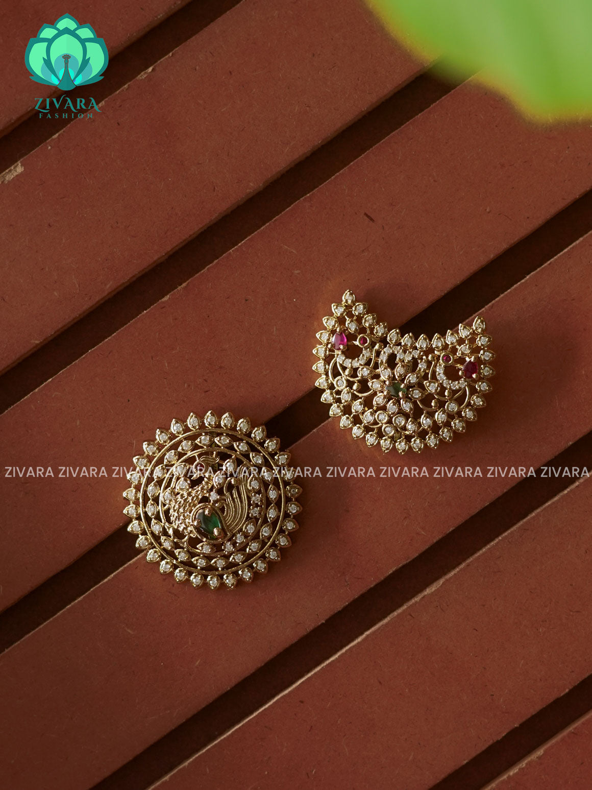 RUBY and GREEN -SUN MOON - SURYA CHANDRA - TRADITIONAL(2 INCHES) REAL KEMP  HAIR ACCESSORIES- ZIVARA FASHION