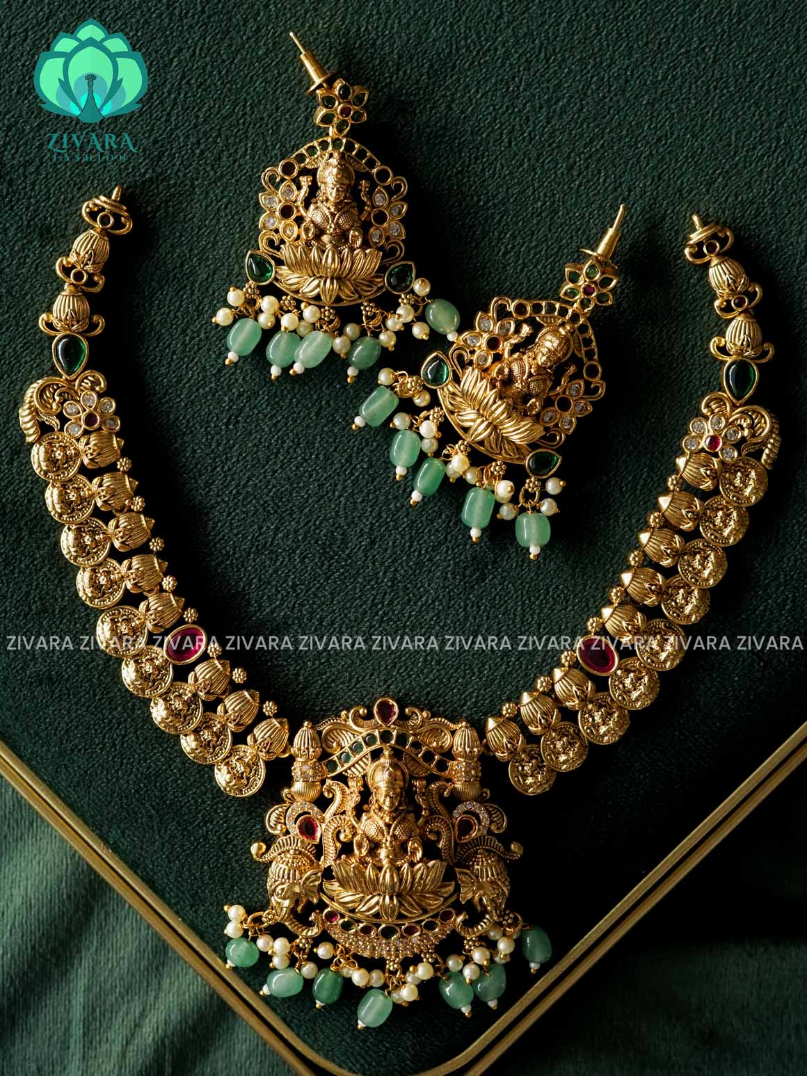Coin with temple pendant  -Traditional south indian premium neckwear with earrings- Zivara Fashion- latest jewellery design
