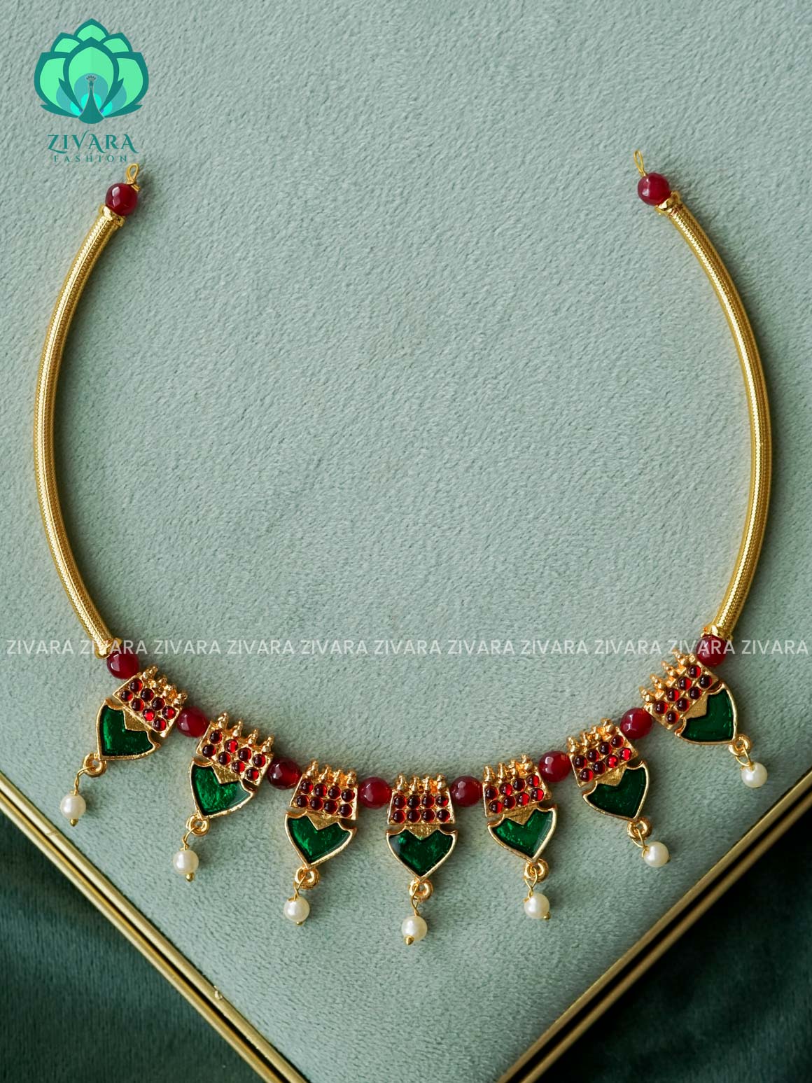 RED AND GREEN - ANANYA SERIES - Traditional  palakkad neckwear -south indian kemp neckwear