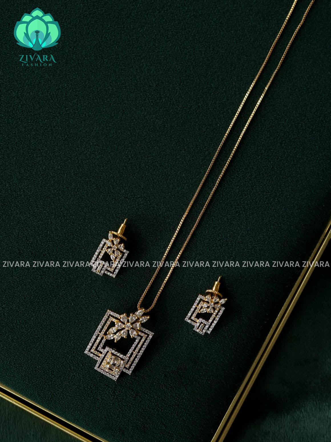 Zyra- Diamond replica gold polish-pendant set and earrings ( CHAIN COMPLIMENTARY)  -Trending office wear jewellery-Zivara fashion