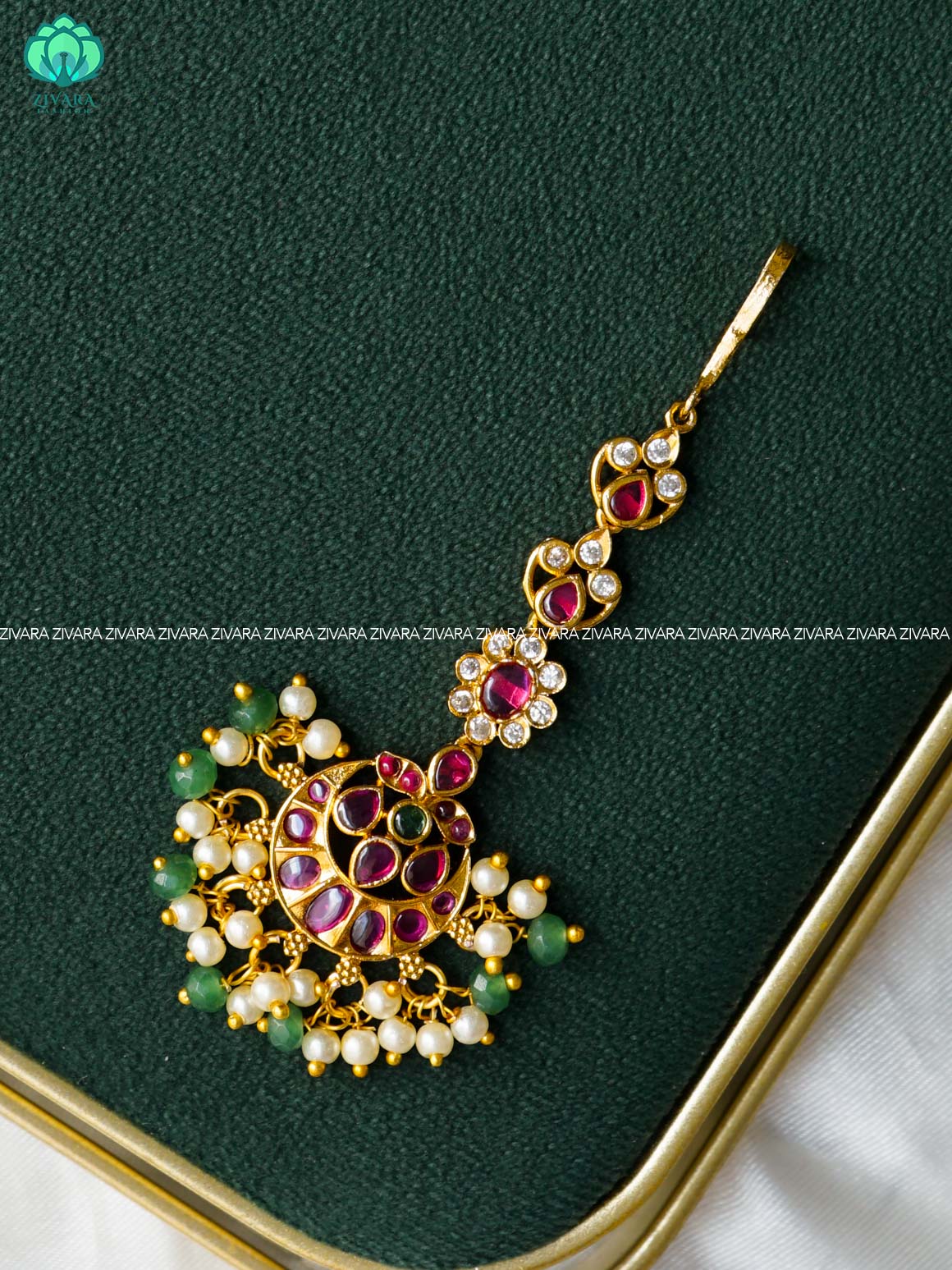 REAL KEMP MOTIF CHUTTI WITH  HANGINGS - bridal head accessory- latest bridal collection - Zivara fashion