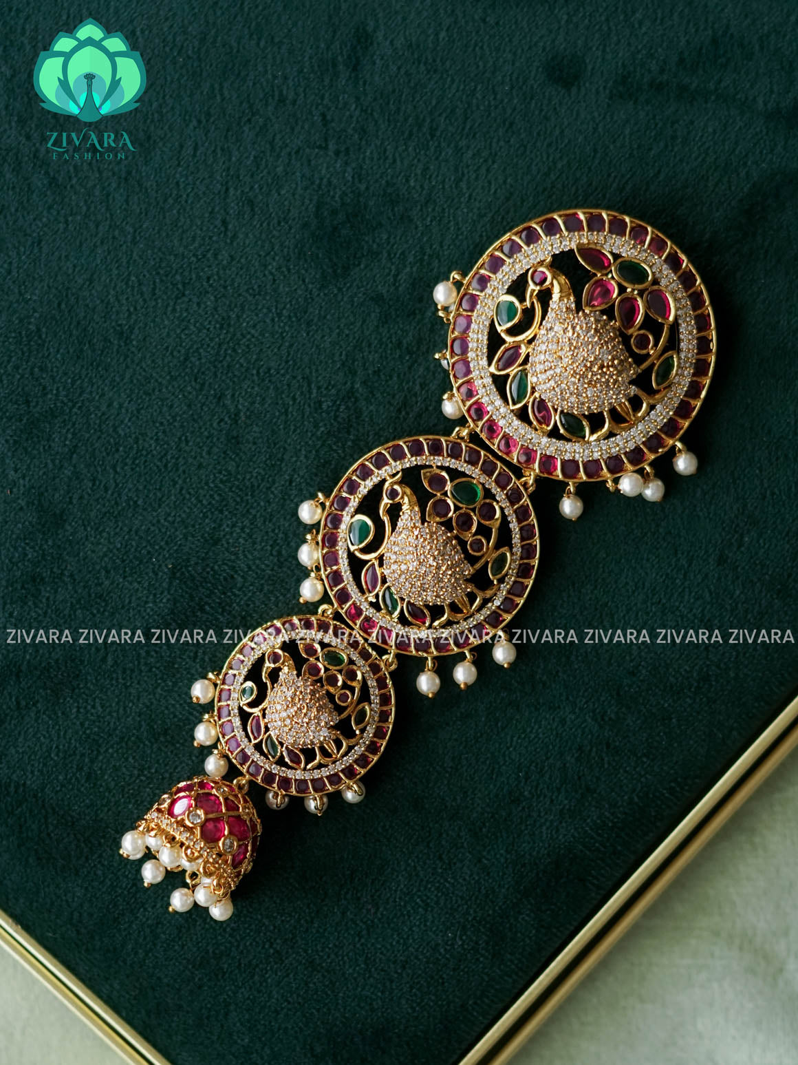 PEACOCK REAL KEMP STONE JADABILLAI  - TRADITIONAL HAIR ACCESSORIES - ZIVARA FASHION