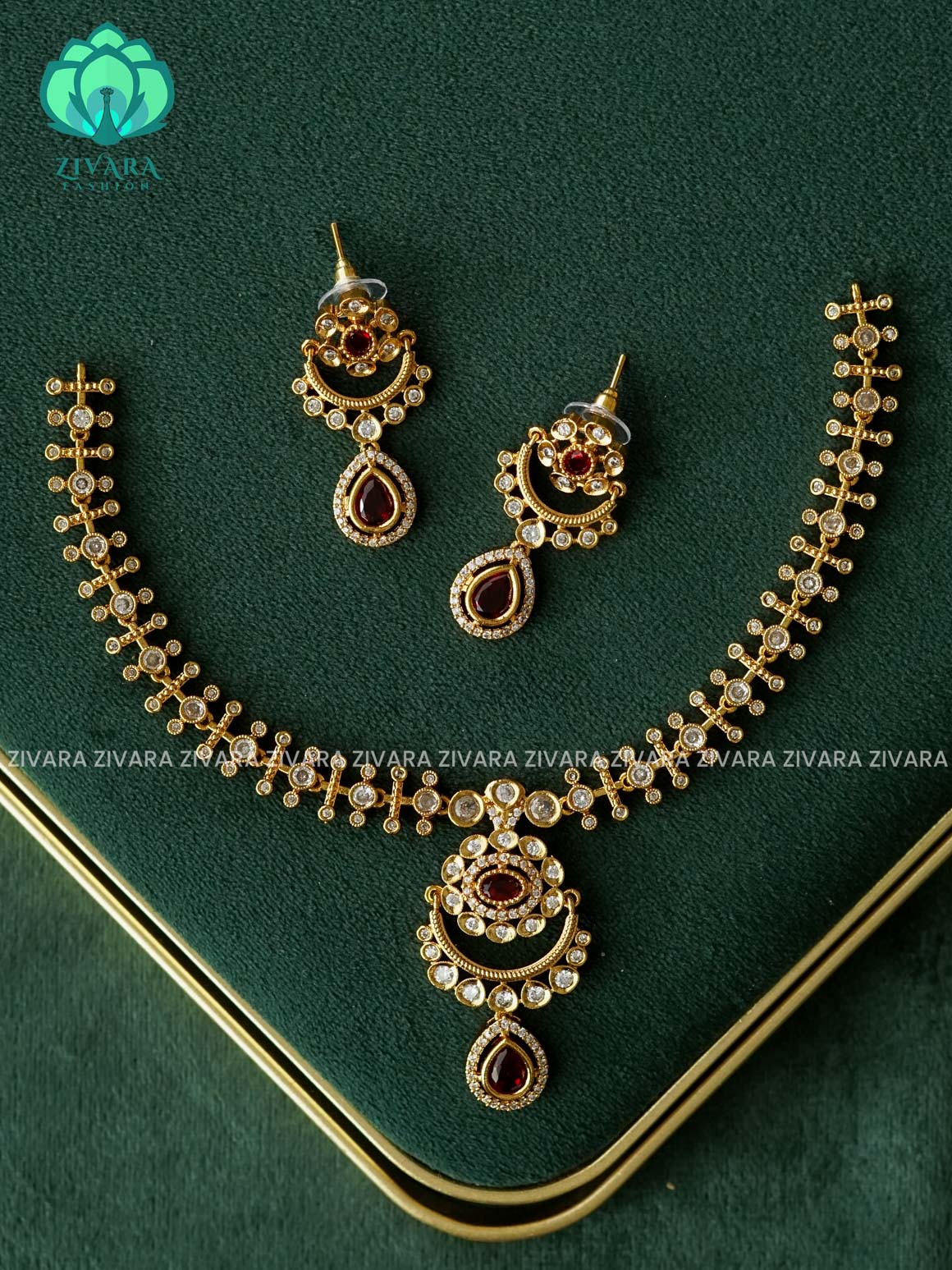 RED TEAR PREMIUM SUBTLE gold finish  stylish  neckwear with earrings- Zivara Fashion