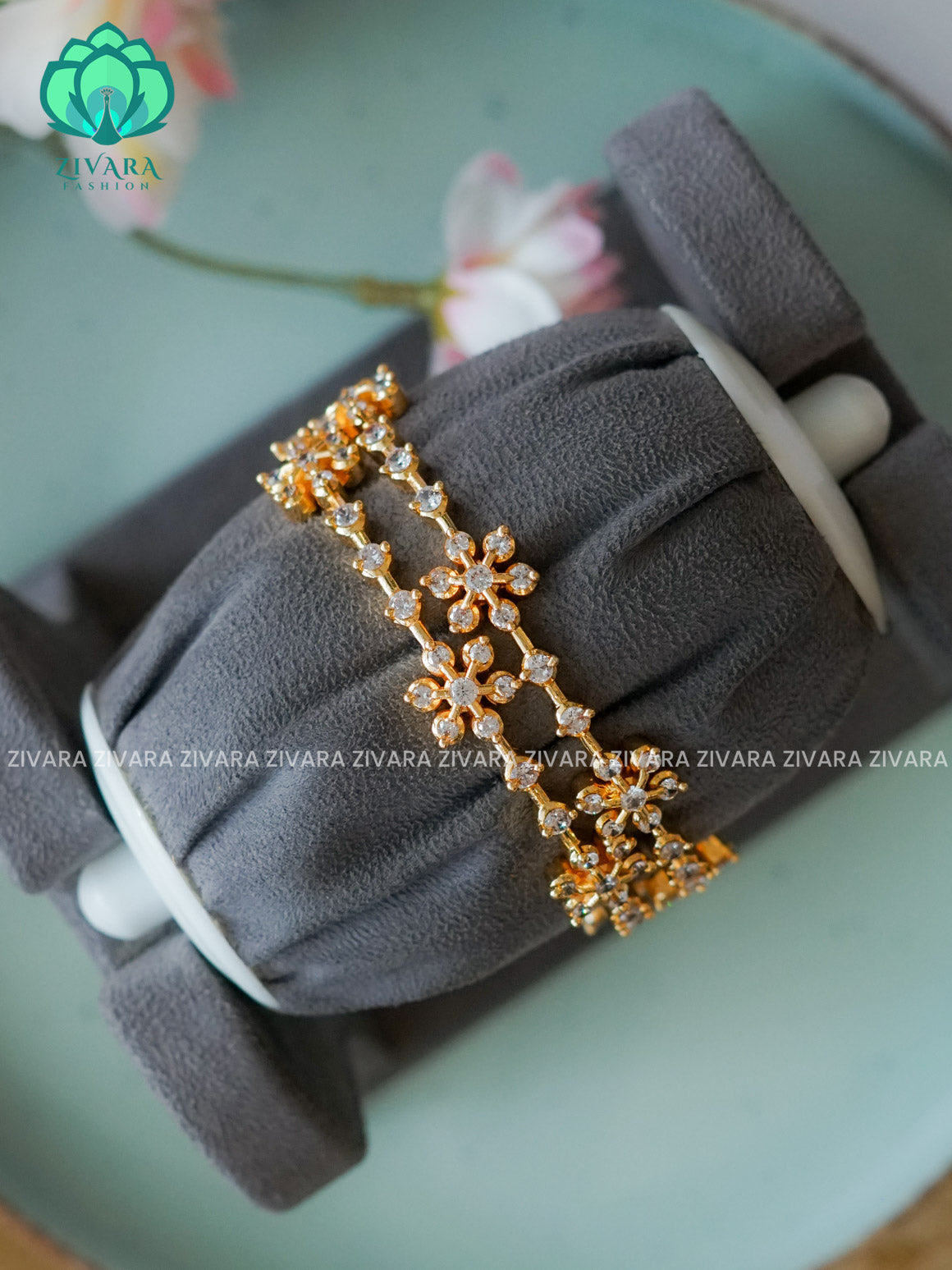 2 piece White stone star bangles - gold lookalike - latest bangles design