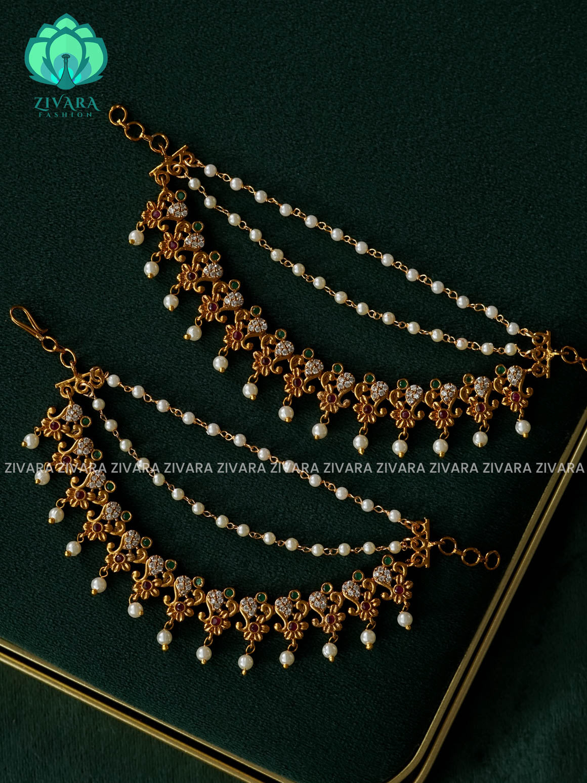 3 layer  GOLD FINISH  earchains/maatals- bridal accessory- zivara fashion-latest jewellery collection