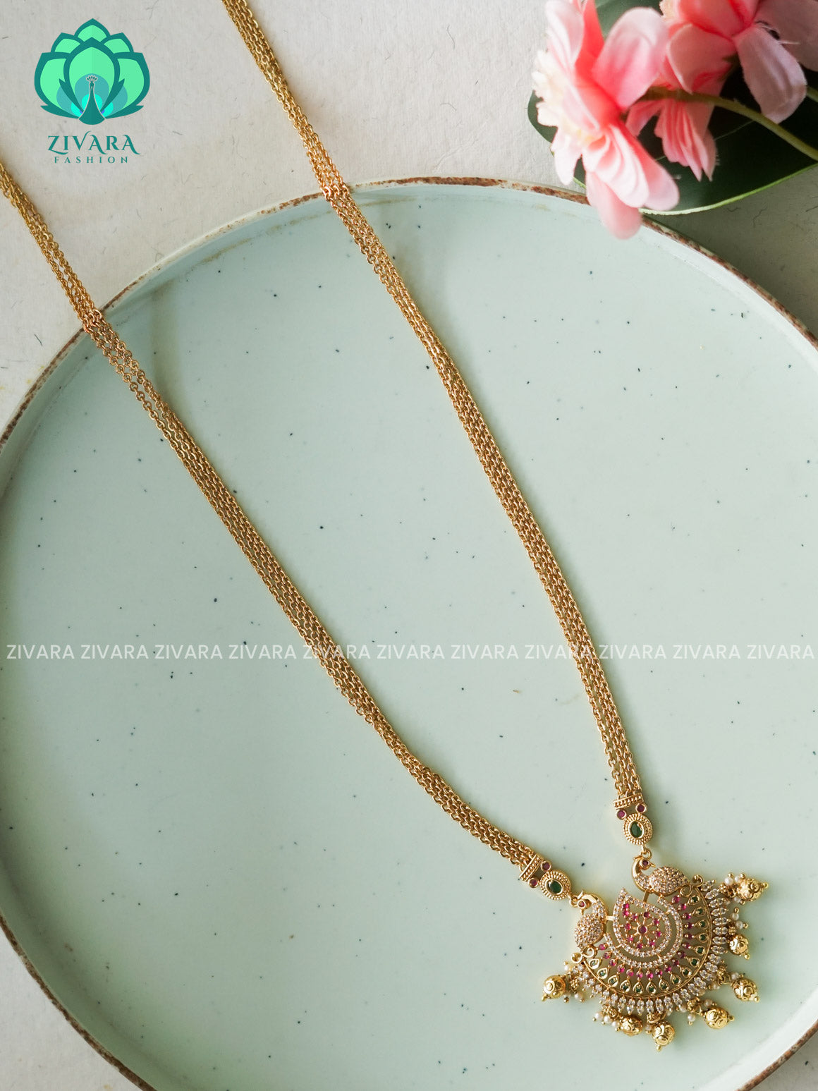 CUTTING CHAIN WITH PENDANT - Traditional PREMIUM MATTE polish MIDCHEST haaram/neckwear- Zivara Fashion