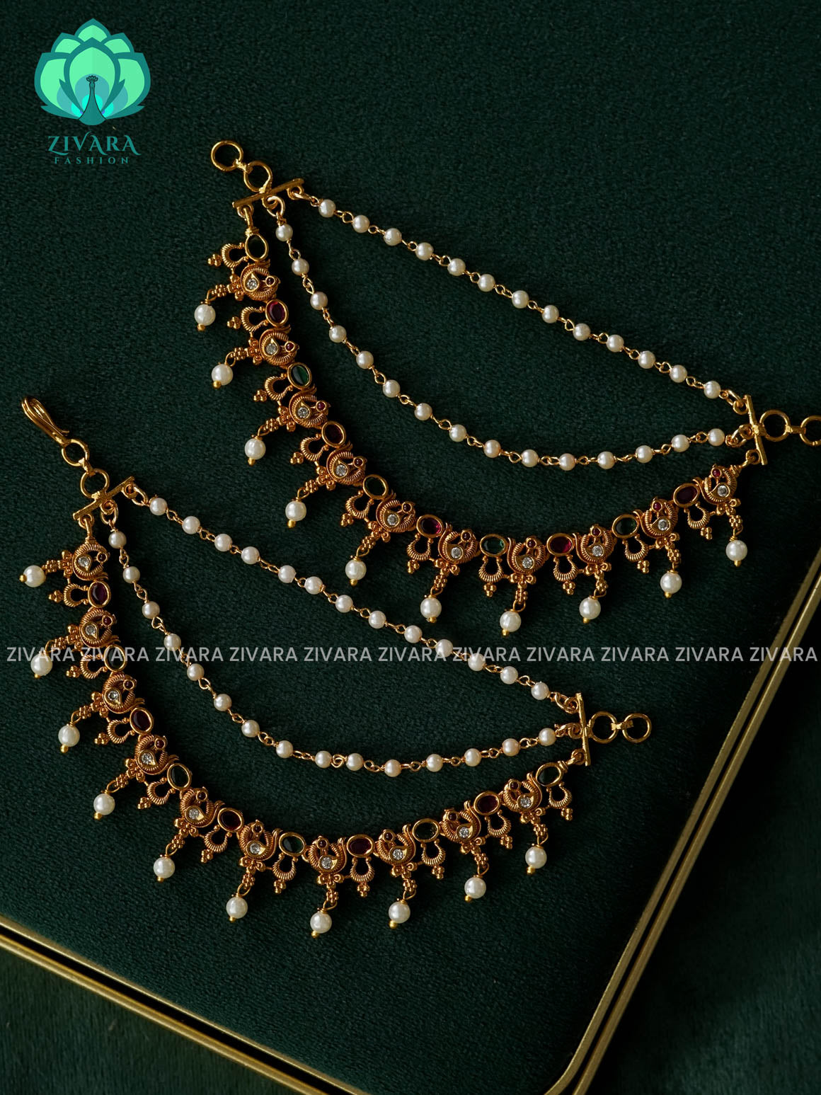 3 layer  GOLD FINISH  earchains/maatals- bridal accessory- zivara fashion-latest jewellery collection