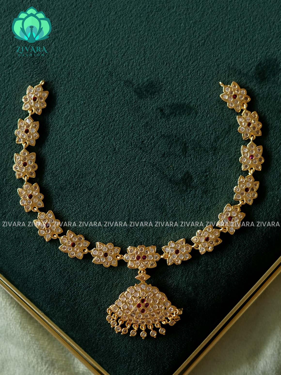 AMBIGAI  -  WHITE  RUBY  STONE  MOTIF FREE  MICROGOLD POLISH FLEXIBLE CHAIN  ATTIGAI - Zivara Fashion- latest jewellery design