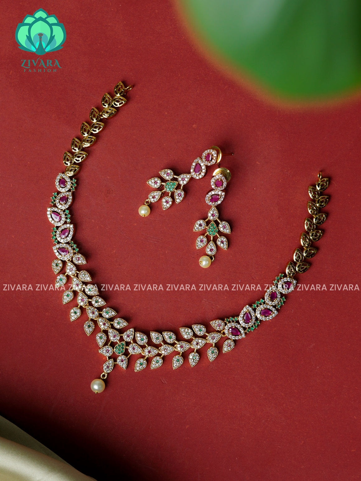 AD FLORAL -  Traditional south indian premium neckwear with earrings- Zivara Fashion- latest jewellery design.