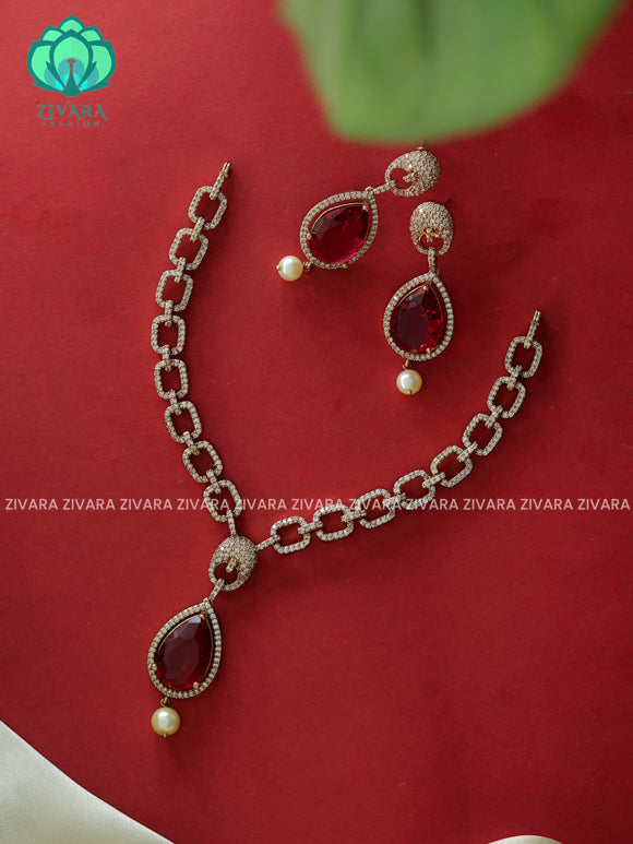 RUBY - BIG TEAR drop neckset - Traditional south indian premium neckwear with earrings- Zivara Fashion- latest jewellery design