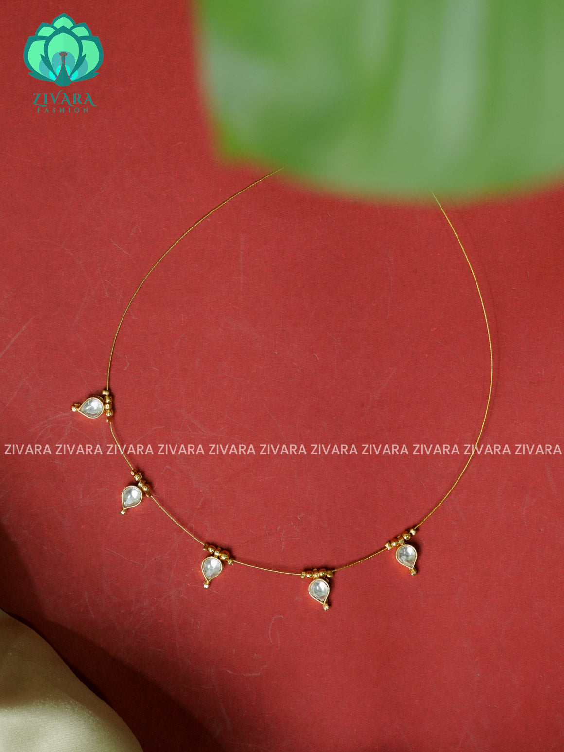 WHITE  - TAMARA- JADAU RAINDROP INVISIBLE MINIMAL ELEGANT HANDMADE NECKLACE WITH BRILLIANT FINISH MOTIFS- ZIVARA FASHION