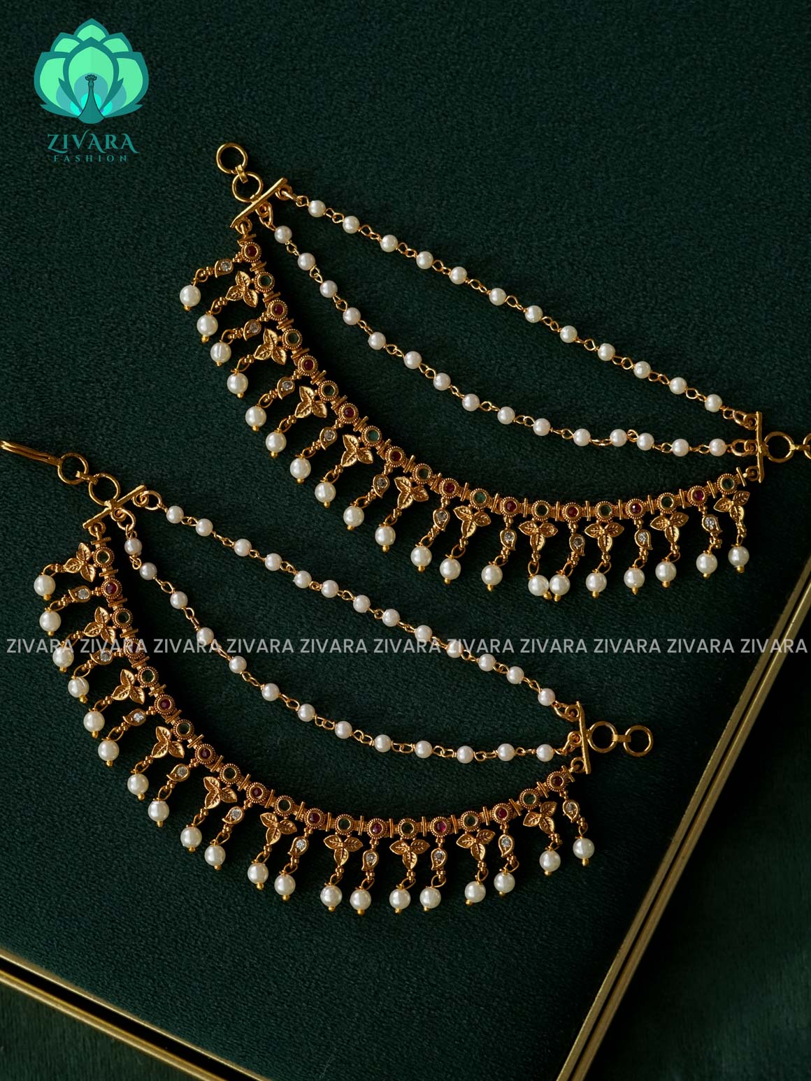3 layer  GOLD FINISH  earchains/maatals- bridal accessory- zivara fashion-latest jewellery collection