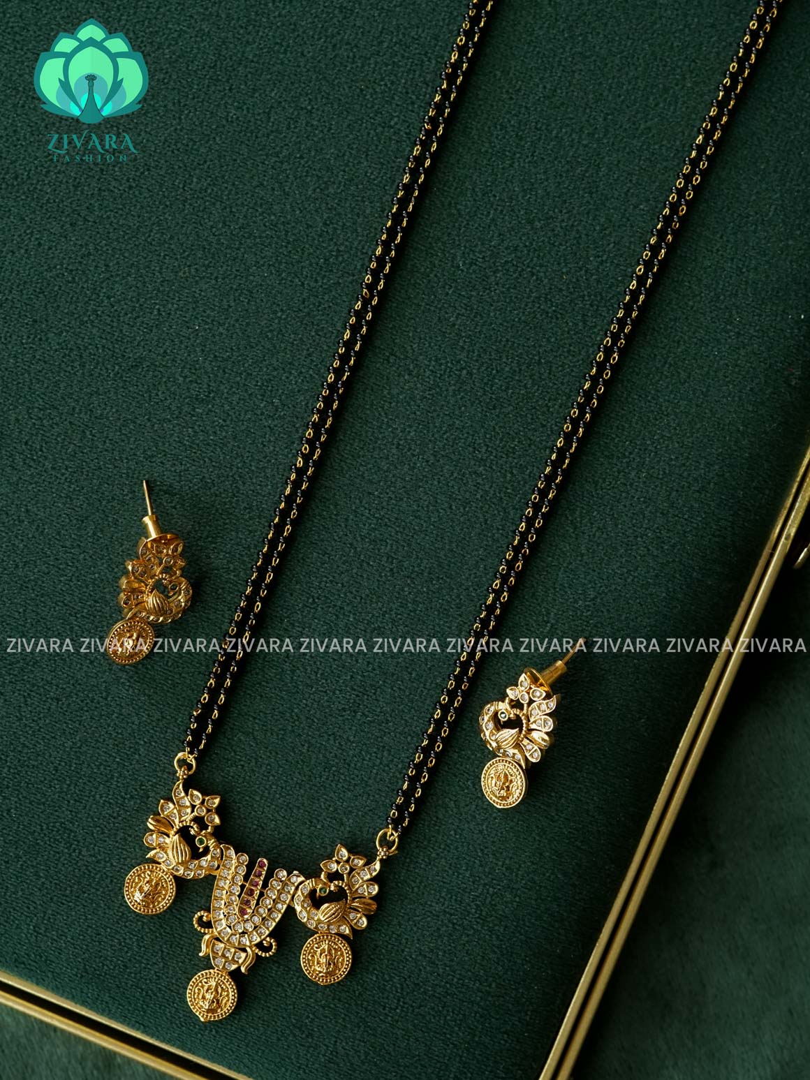 THIRUMAL  PENDANT WITH MANGALSUTHRA  CHAIN - Traditional PREMIUM MATTE polish MIDCHEST neckwear with earrings- Zivara Fashion