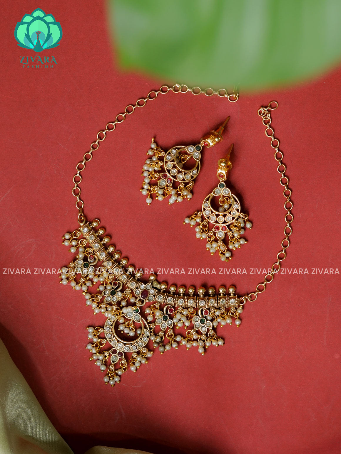 Ruby and green - Trending  guttapusalu choker with earrings-latest south indian jewellery